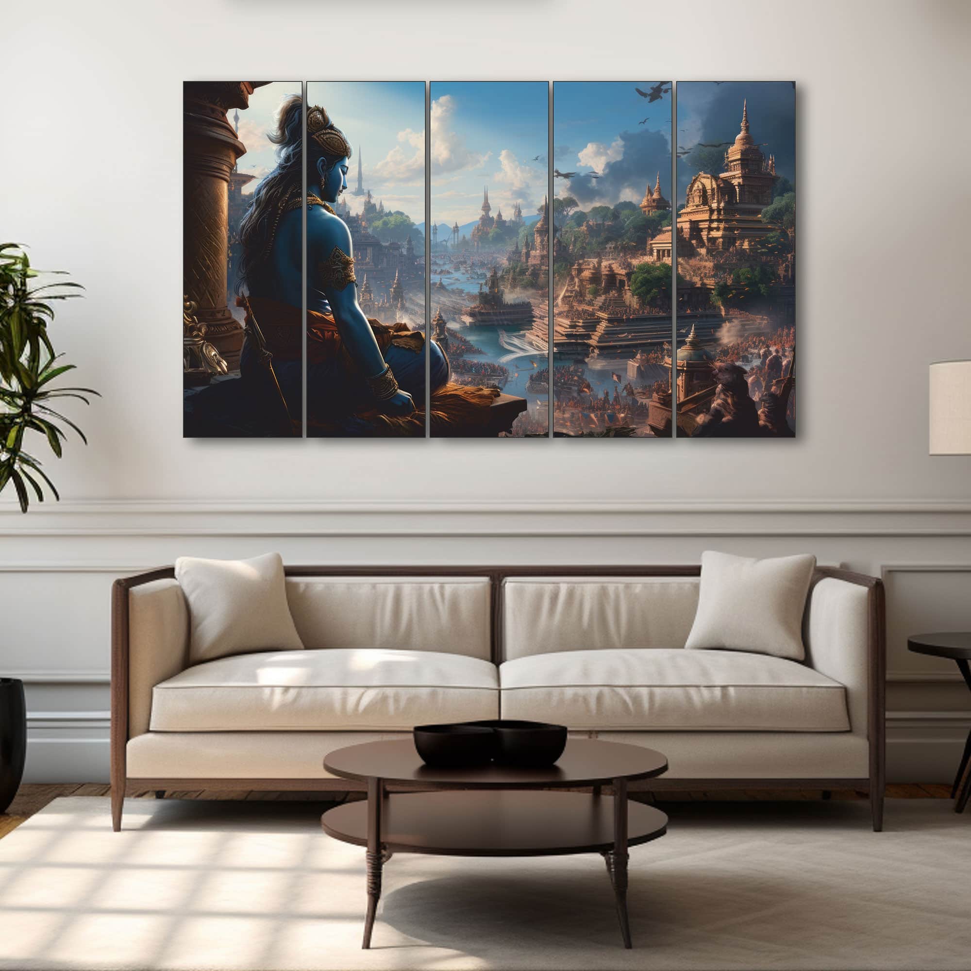 The Castle Decor Lord Rama Wall Art Set of 5 Digital Painting 27x48 Inch - The Castle Decor