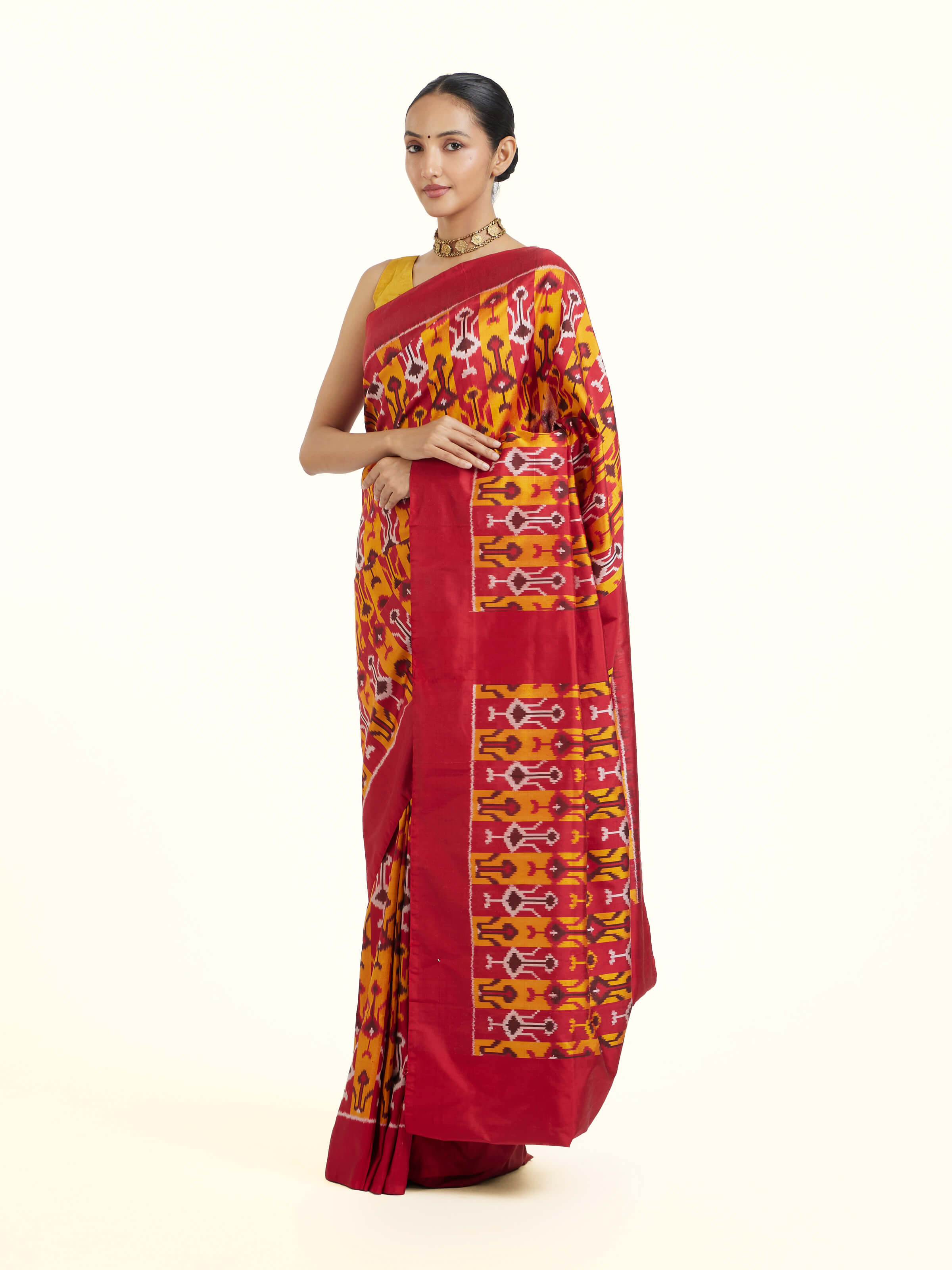 Yellow Pochampally Single Ikat Saree