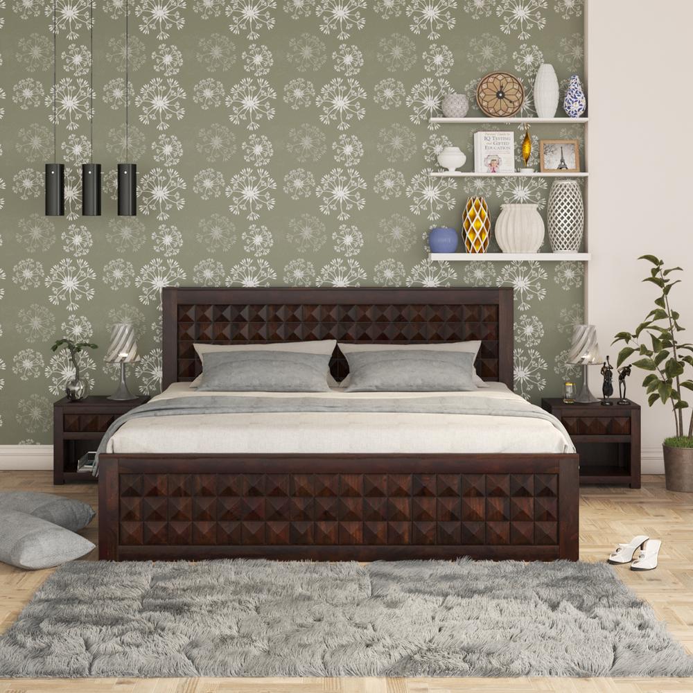 Keaton Sheesham Wood King Size Bed Box Storage Walnut Finish (72 x 78 inches)