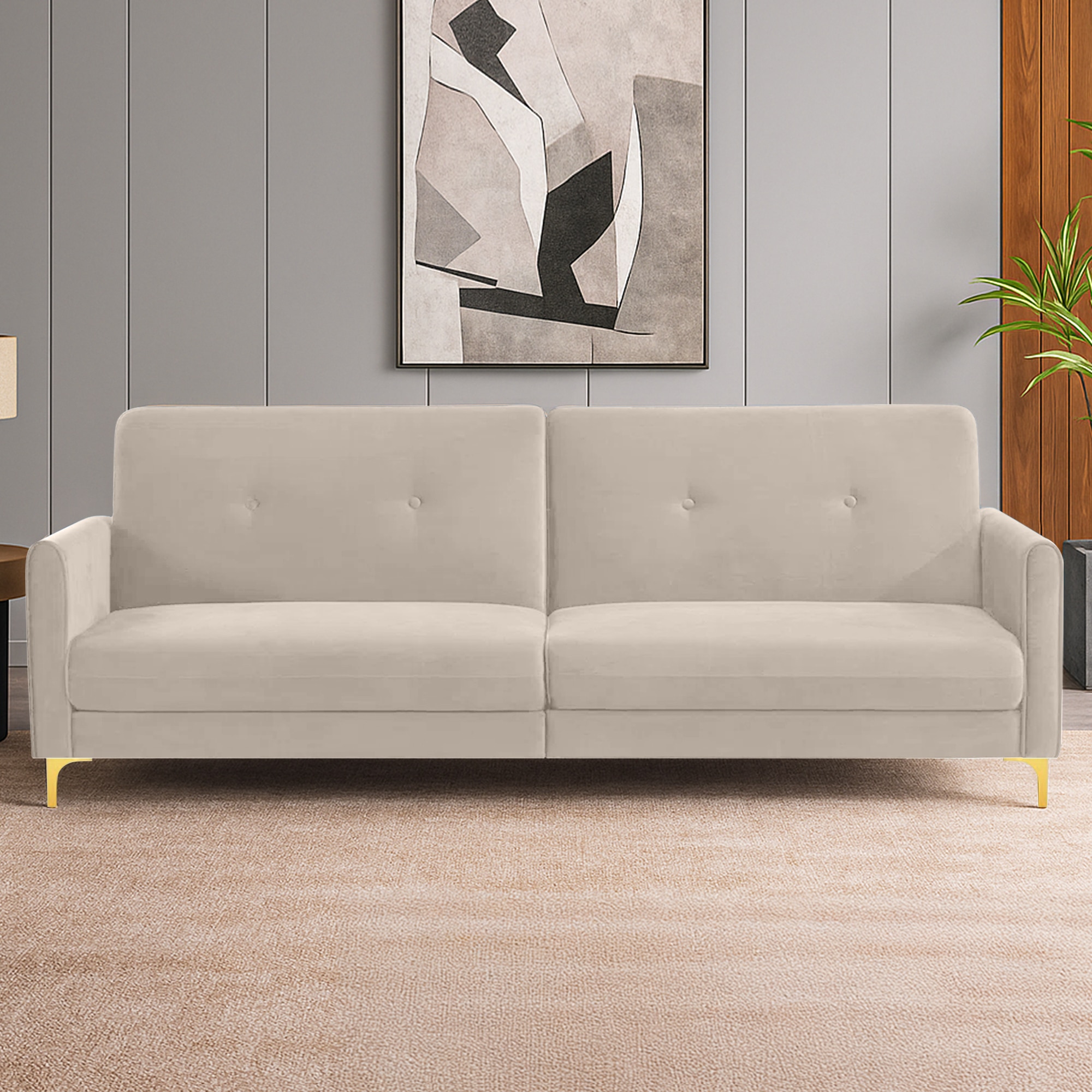 Gilud 3 Seater Click-Clack Sofa cum Bed in Cream Colour