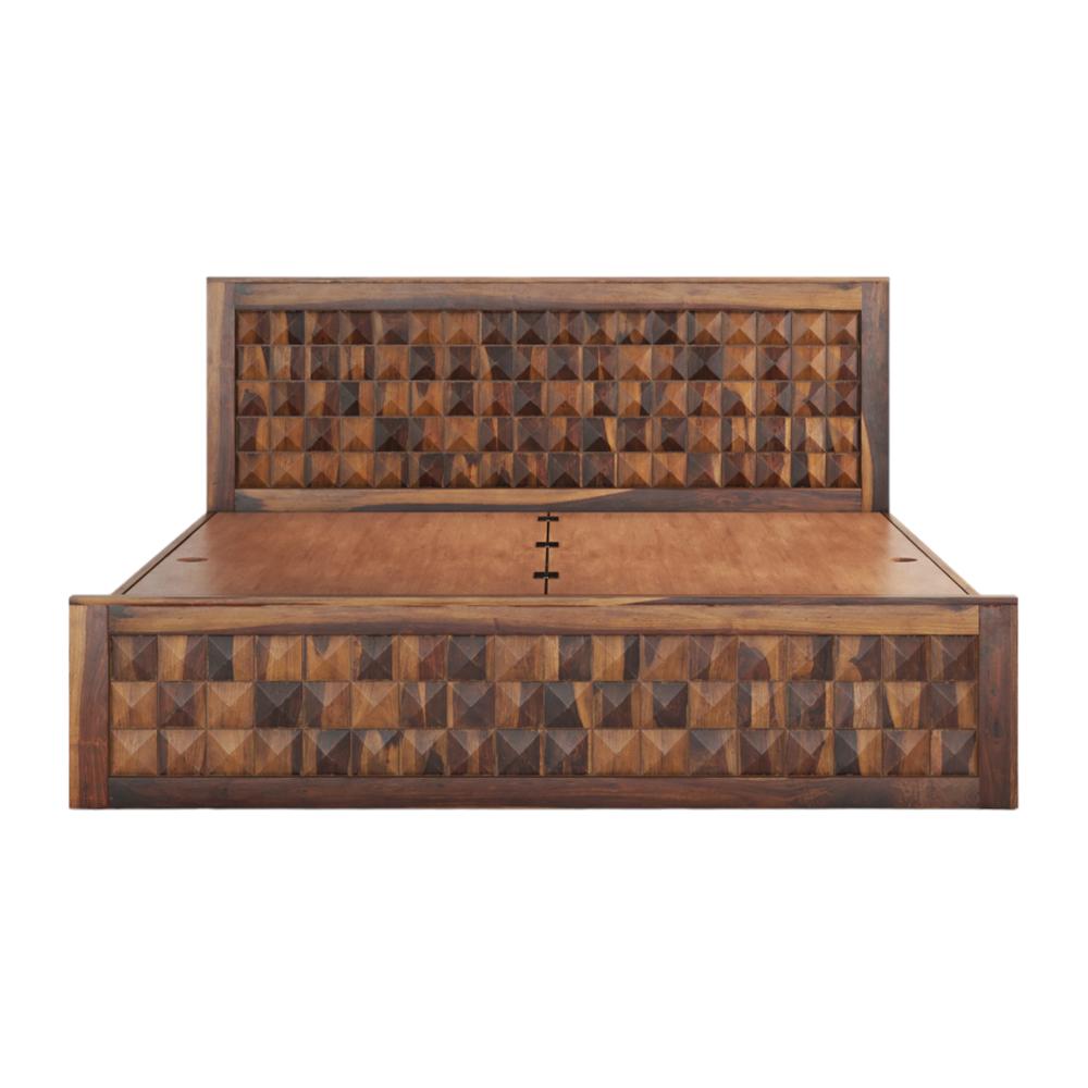 Keaton Sheesham Wood Queen Size Bed Box Storage Provincial Teak Finish (60 x 78 inches)