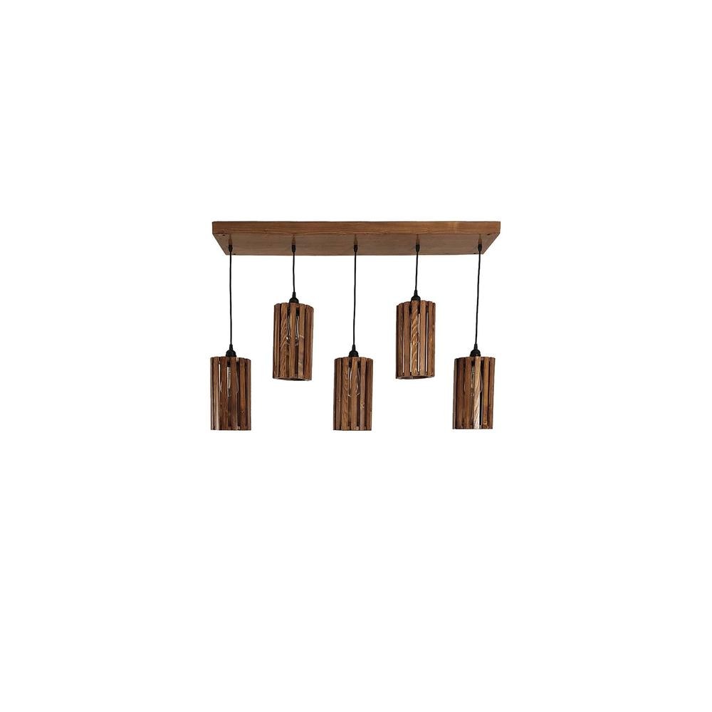 Casa 5 Series Brown Solid Wood Cluster Hanging Light