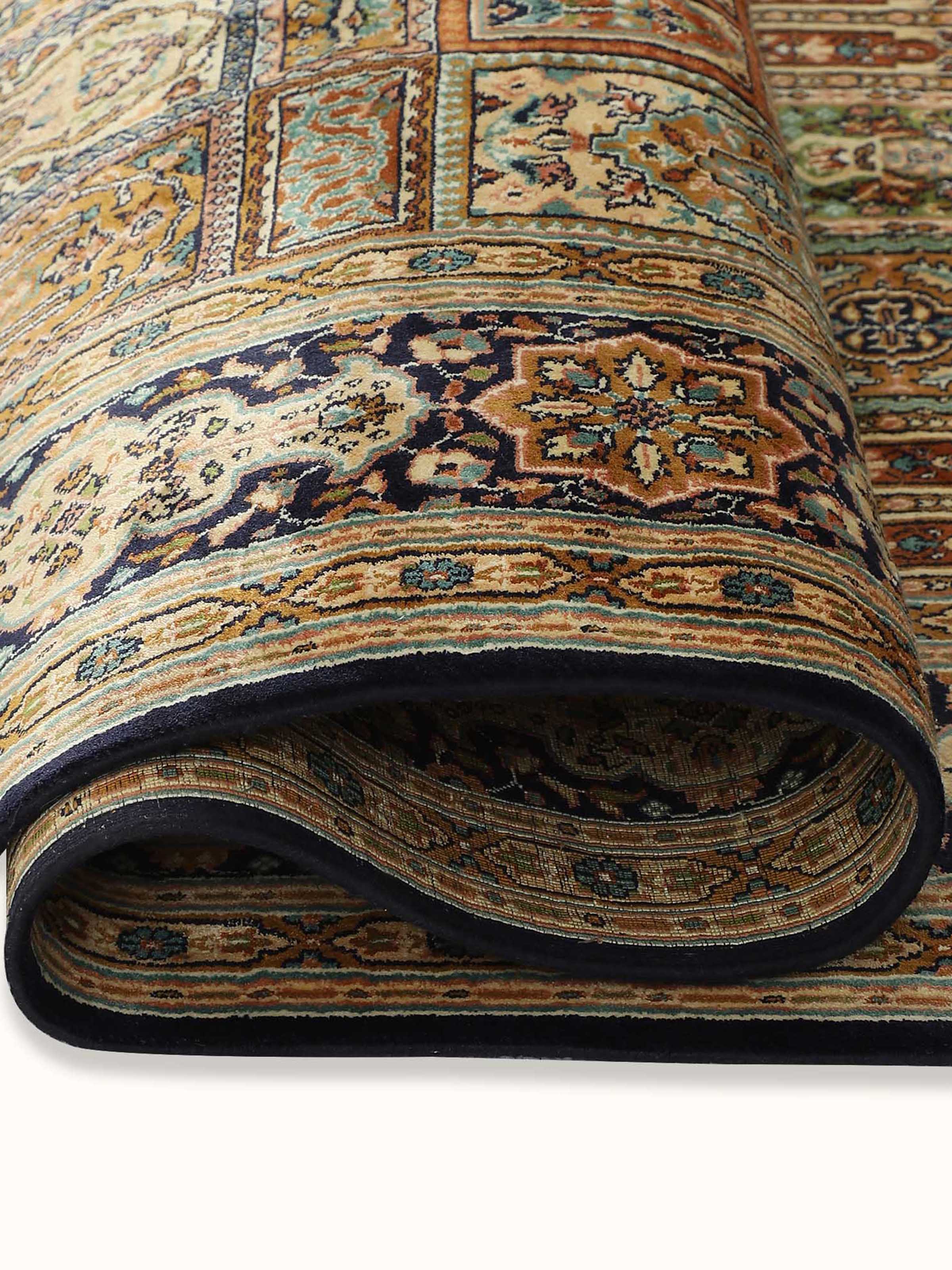 Traditional Persian Rust Ghum Kashmir Silk Hand-knotted Rug