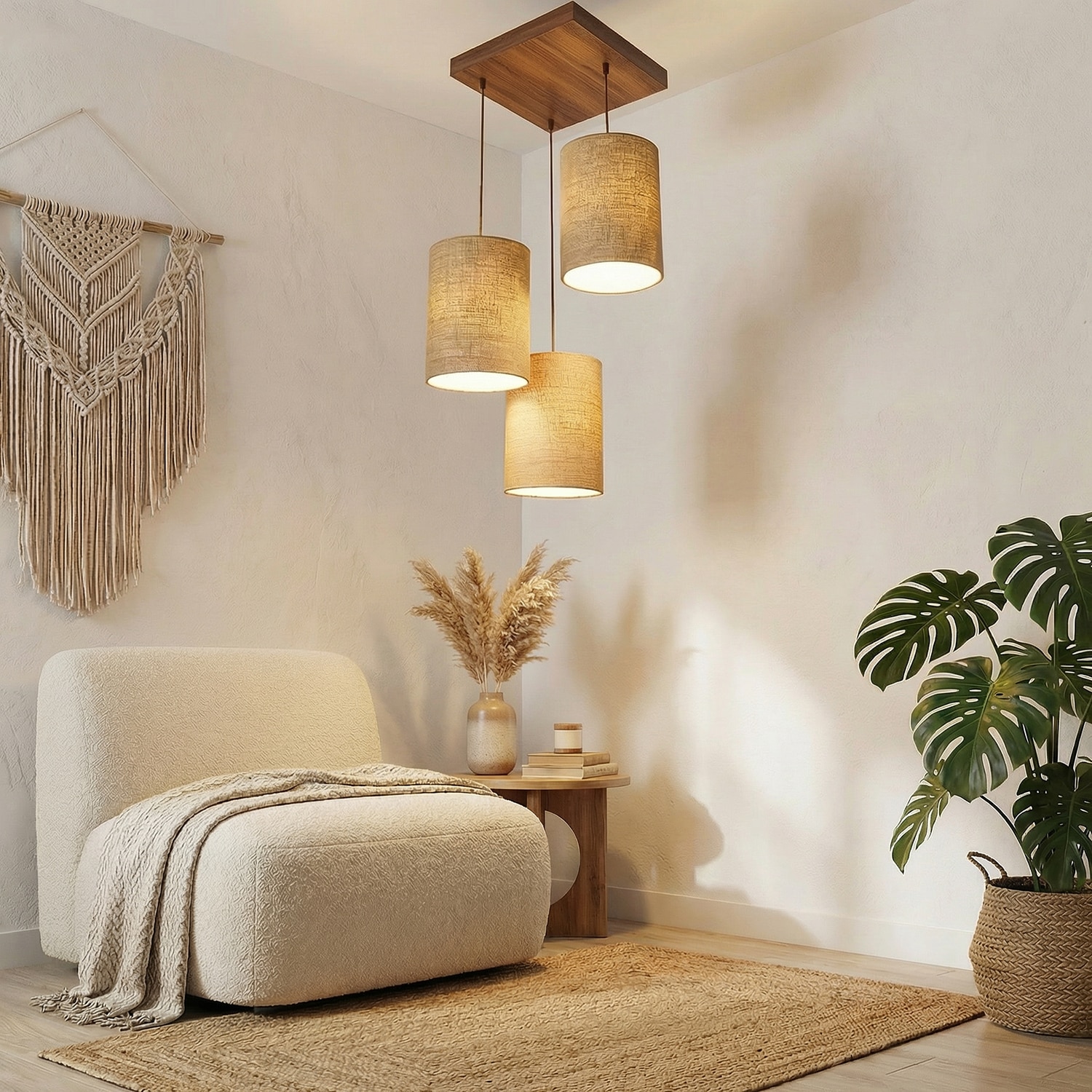 Elementary Brown Solid Wood Cluster Hanging Light - Symplify