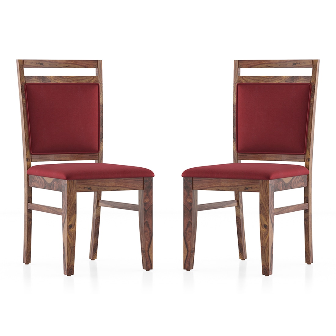 Alaine Solid Wood Dining Chair in Teak Finish & Rococo Red Colour - Set of 2 - Urban Ladder