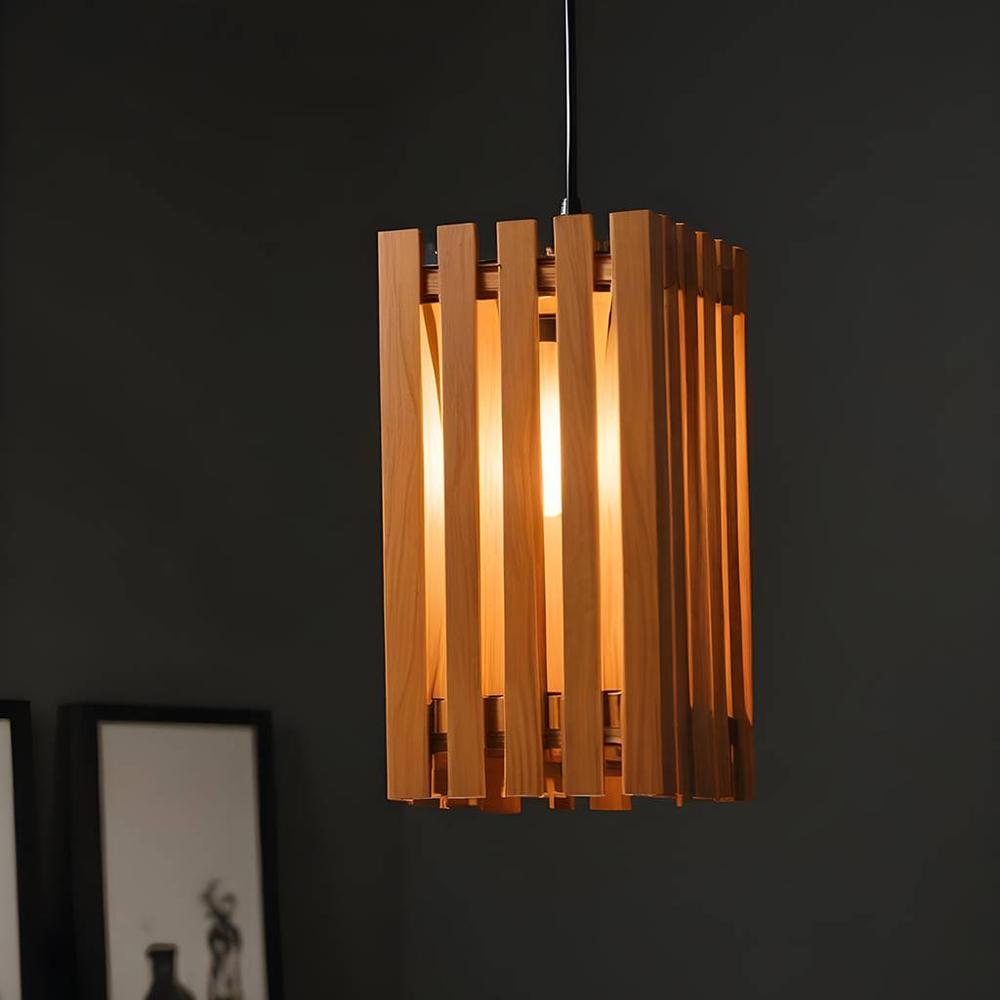 Elegant Brown Solid Wood Single Hanging Light