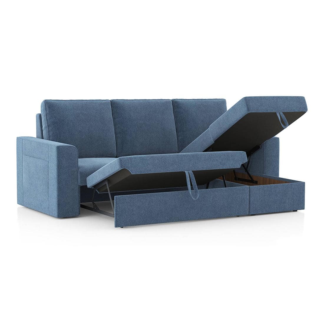 Kowloon Sectional Sofa Cum Bed with Storage Colour Baltic Blue premium chenille
