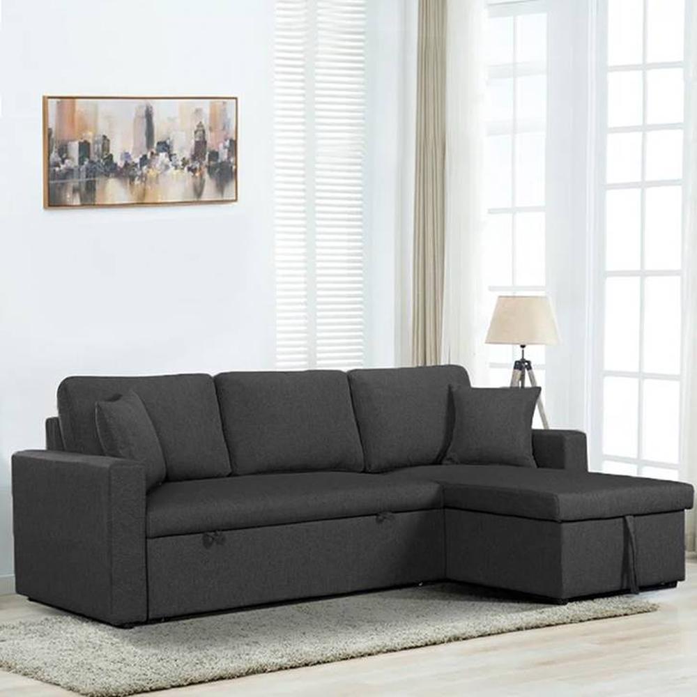 Doozy 3 Seater Pull Out Sofa cum Bed  in Dark Grey Colour