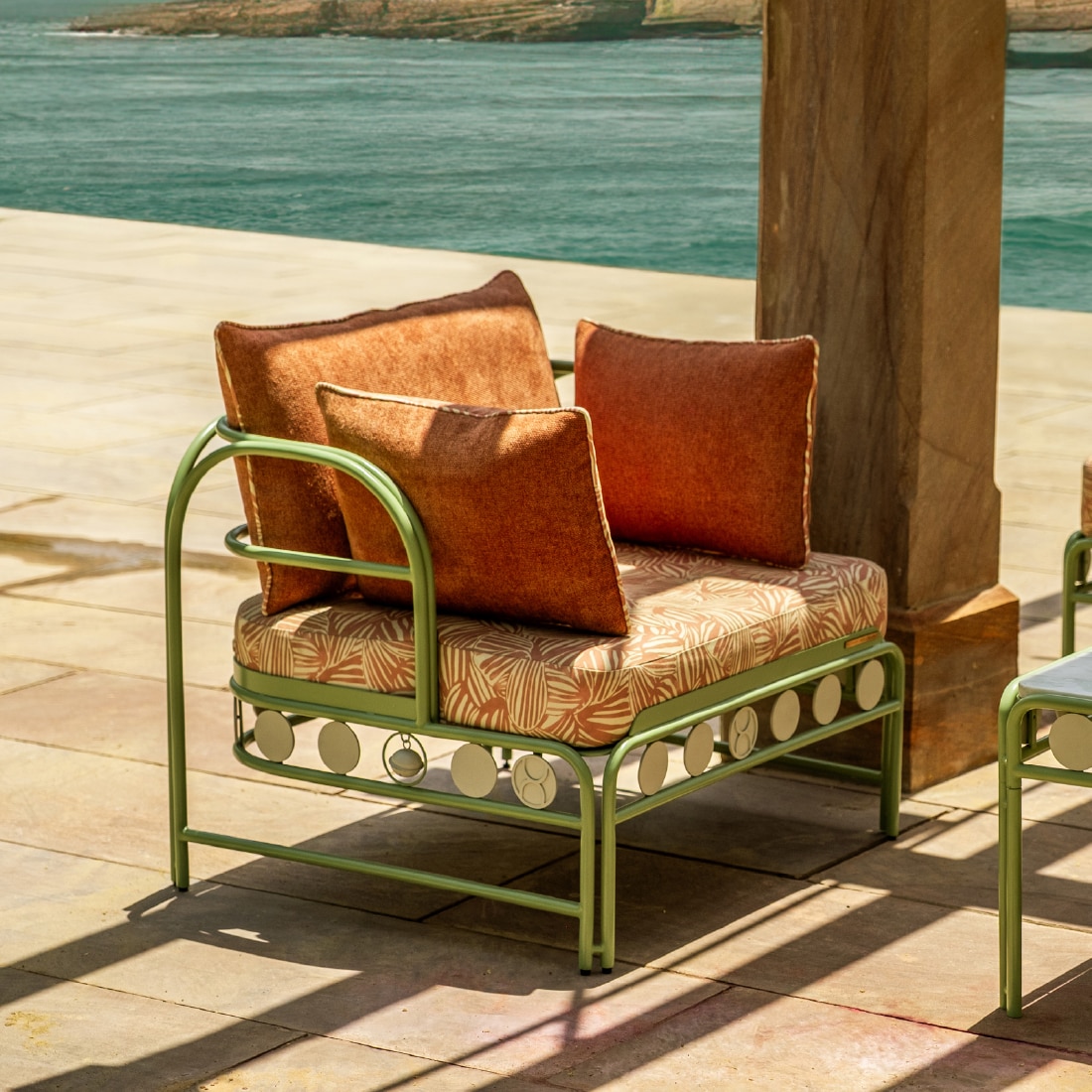 Dastoori Stainless Steel Outdoor Single Seater Sofa in Beige Colour - Orange Tree