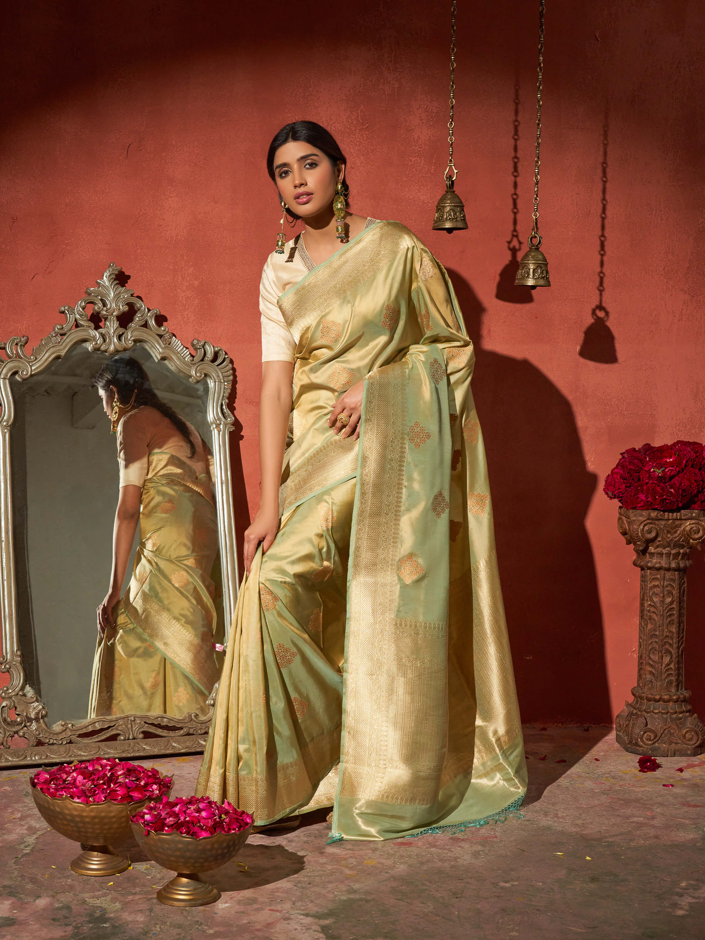 Light Yellow Mulberry Katan Silk Banarasi Saree