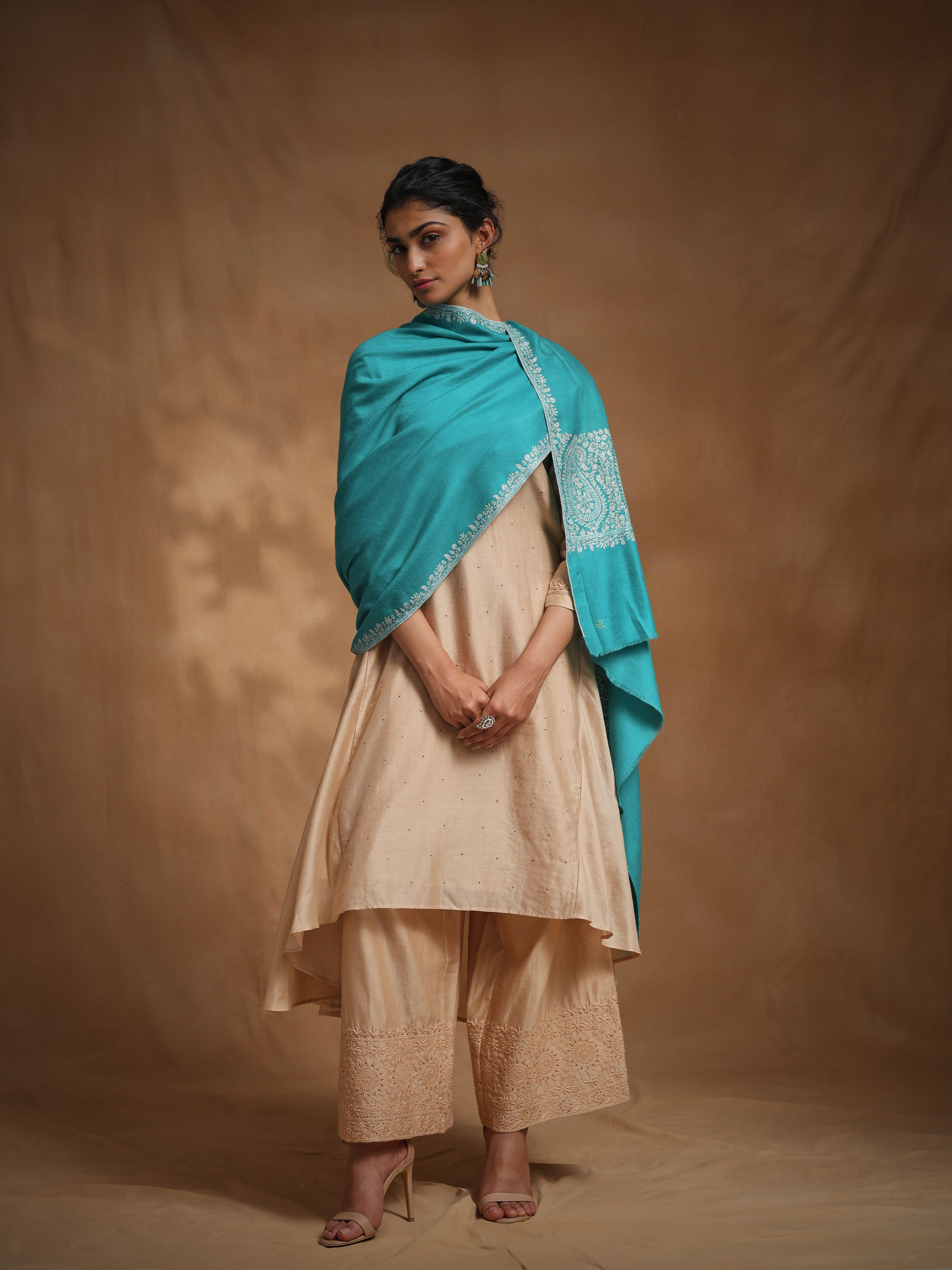 Turquiose Palledar Sozni Embroidered Shawl