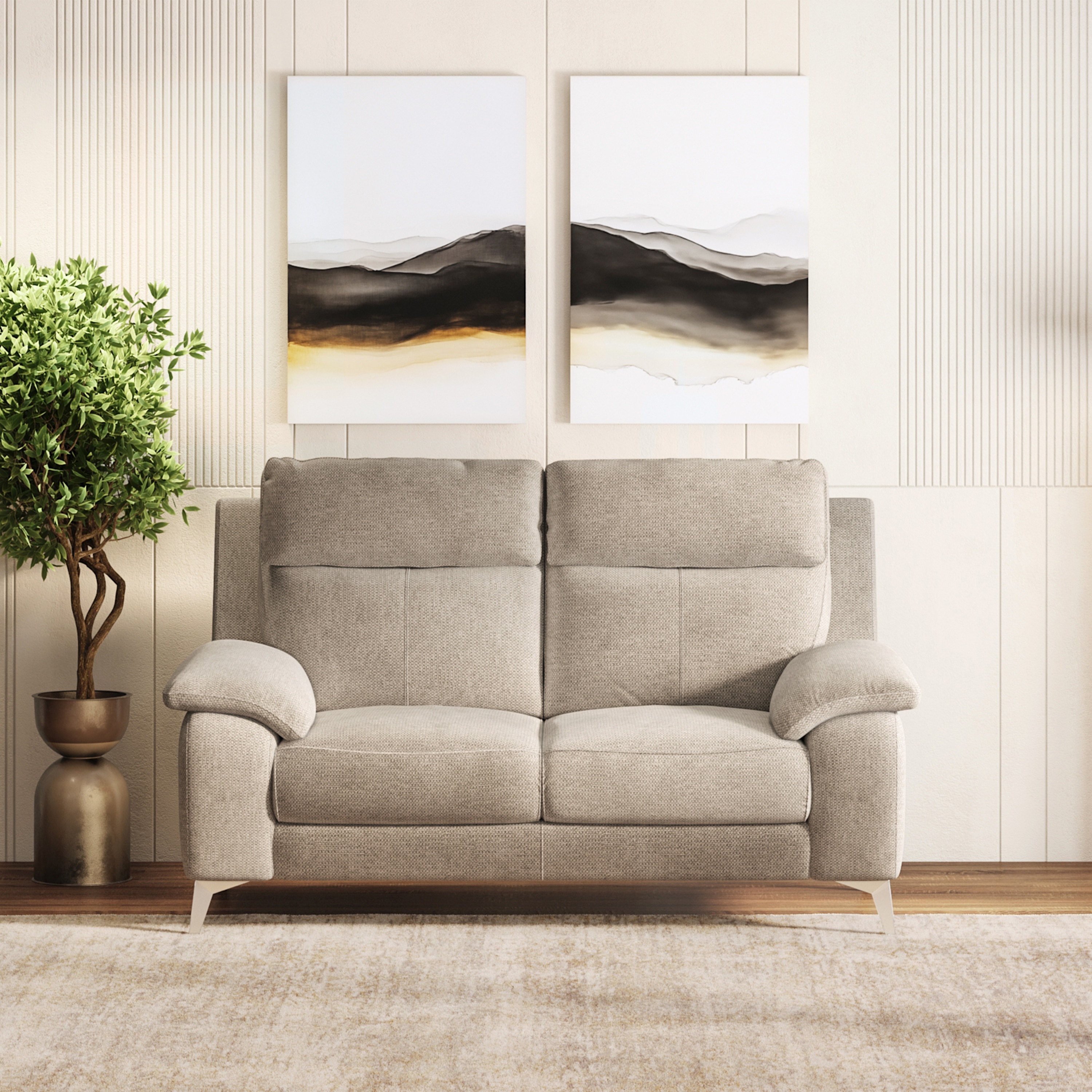 Emila 2 Seater Fabric Sofa In Fossil Weave Colour