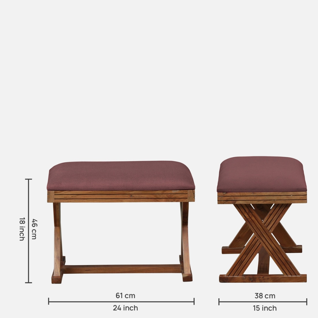 Calvefield Solid Wood Ottoman in Pink Fabric