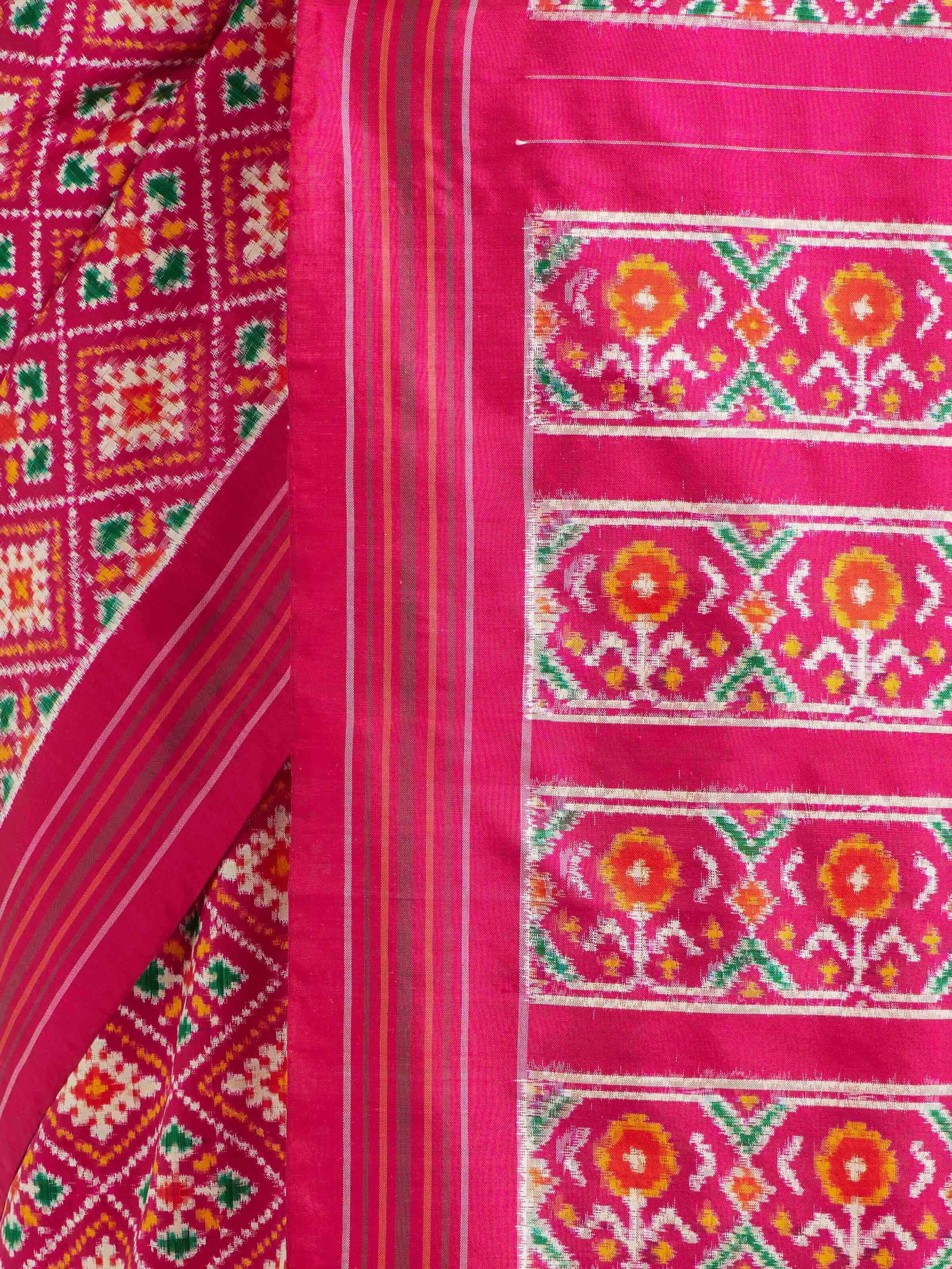 Pink Mulberry Silk Pochampally Double Ikat Handloom Saree