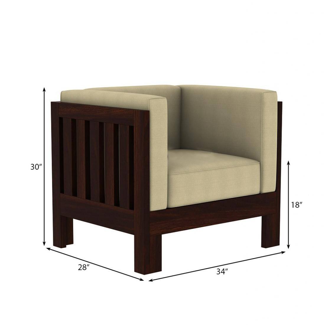 Prashiv 1 Seater Wooden Sofa (Creame Colour, Walnut Finish)