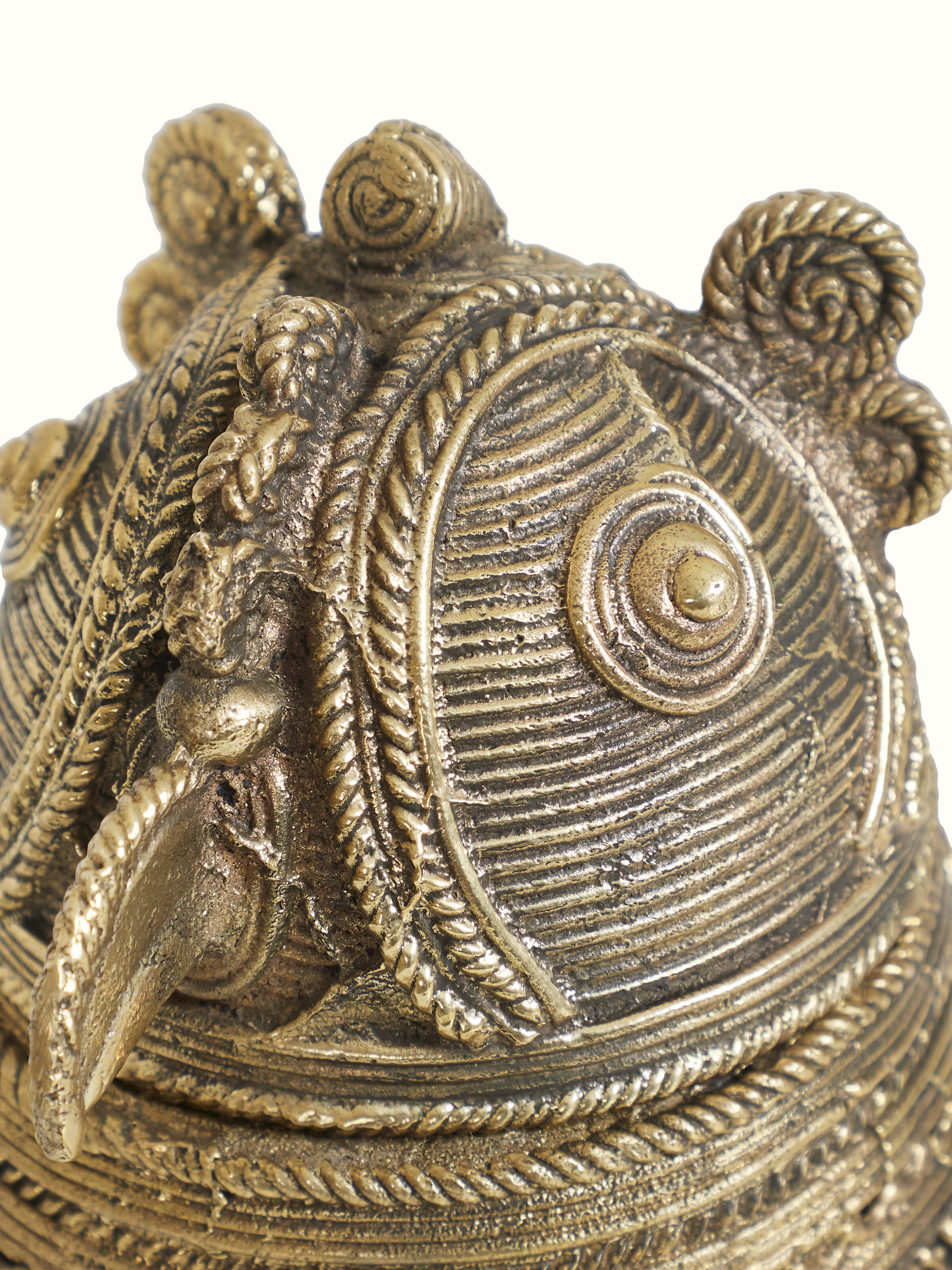 Handmade Dhokra brass owl box with detailed lid and tribal metalwork