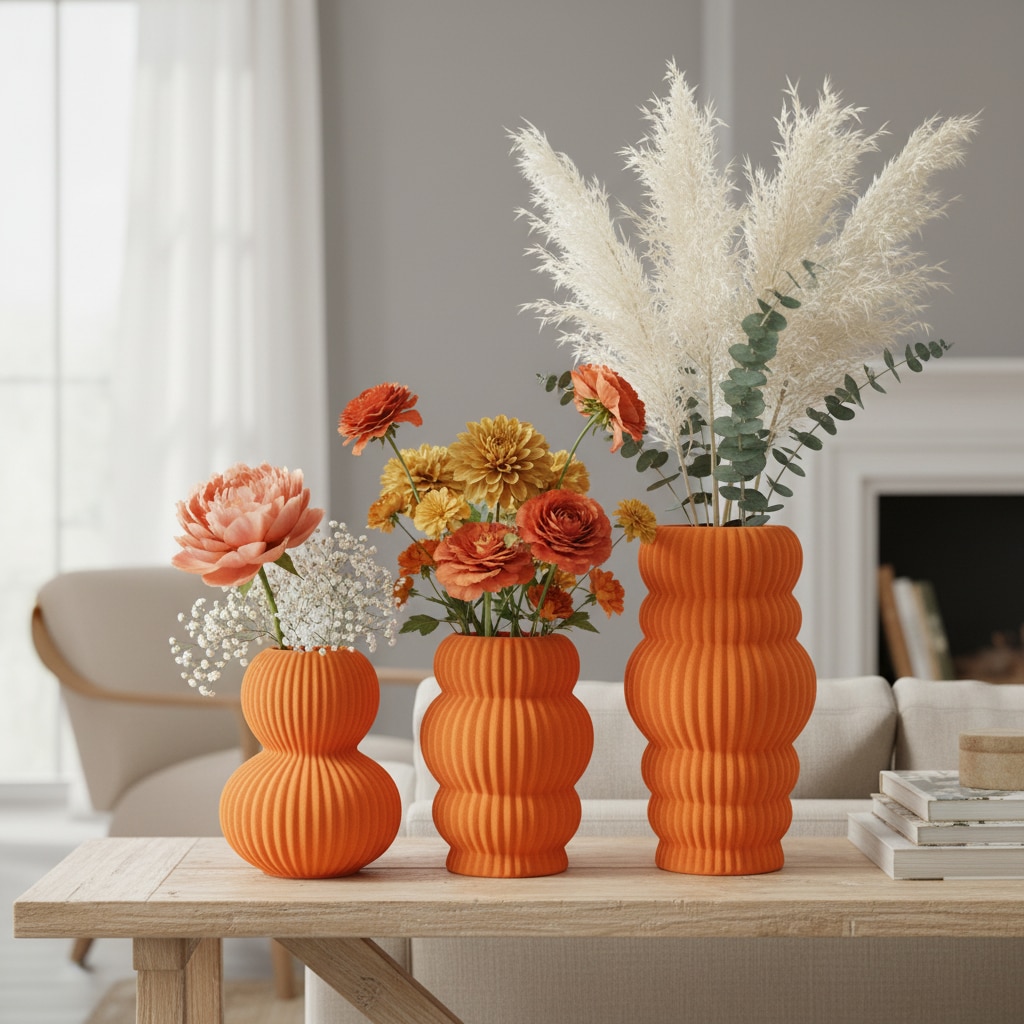 Vibrant Tangerine Ribbed Bubble Vases - Elare