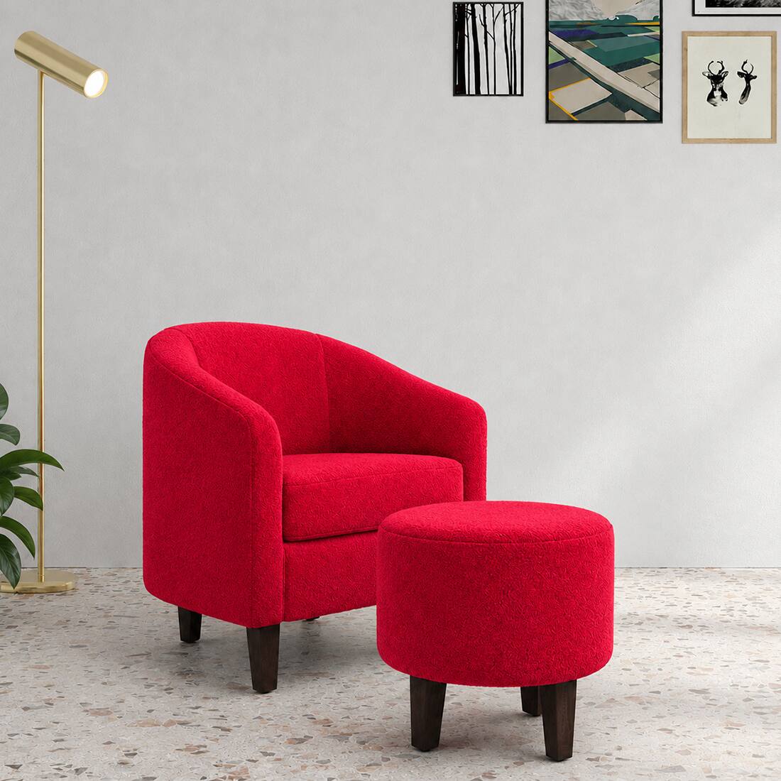 Daviana Boucle Fabric Lounge Chair in Red Colour - KURSIWALLAH