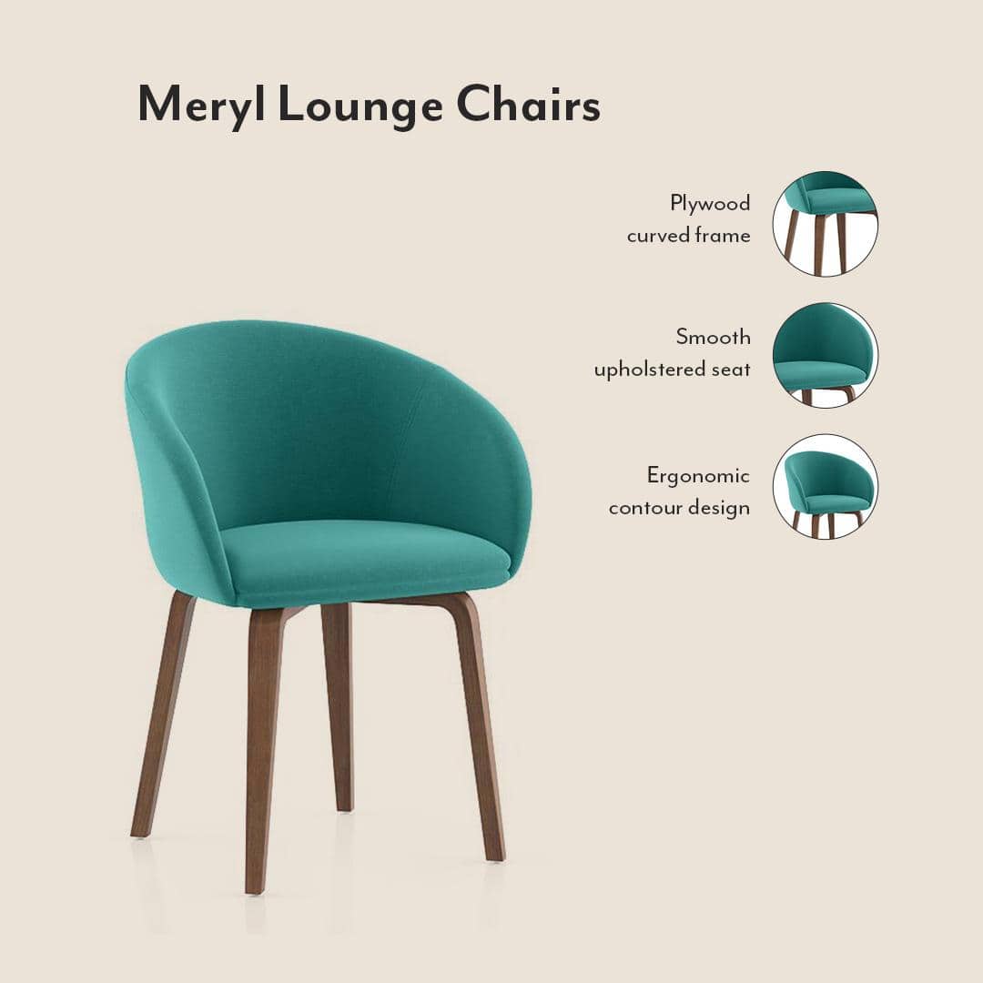 Atlas Solid Wood 6 Seater Compact Dining Table with 6 Meryl Lounge Chair