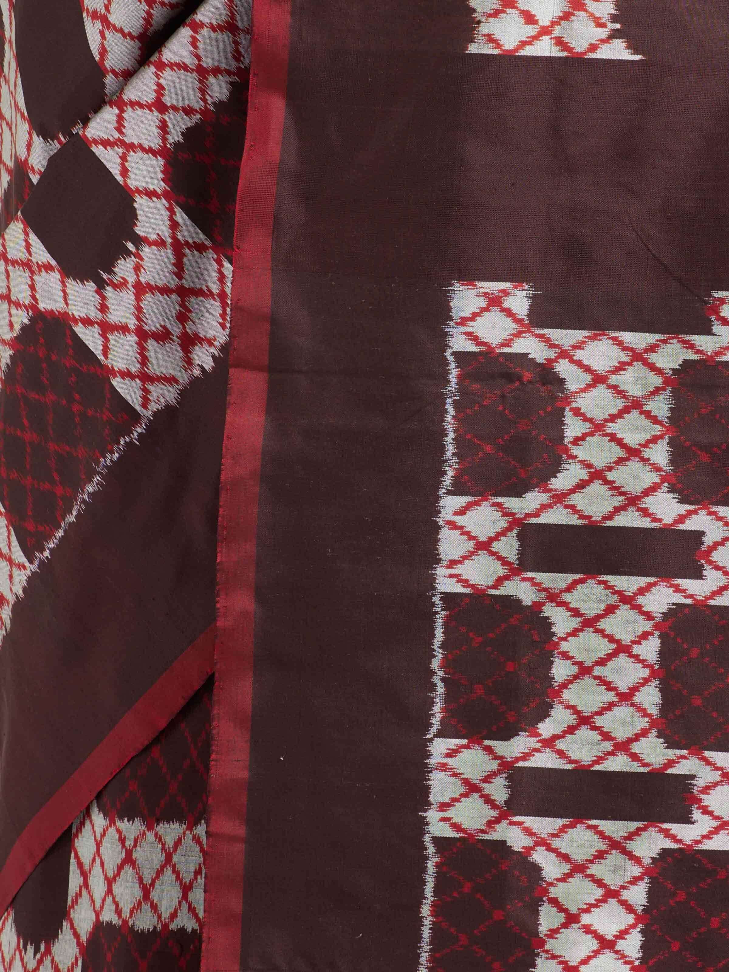 Dark Brown Silk Pochampally Single Ikat Saree