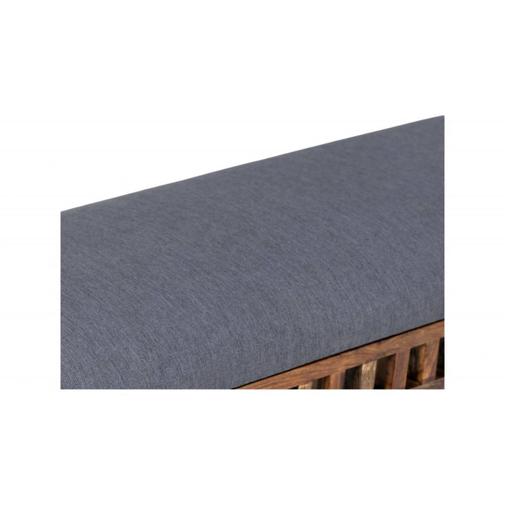 Milford Sheesham Wood Accent 3 Seater Bench In Anchor Grey Fabric