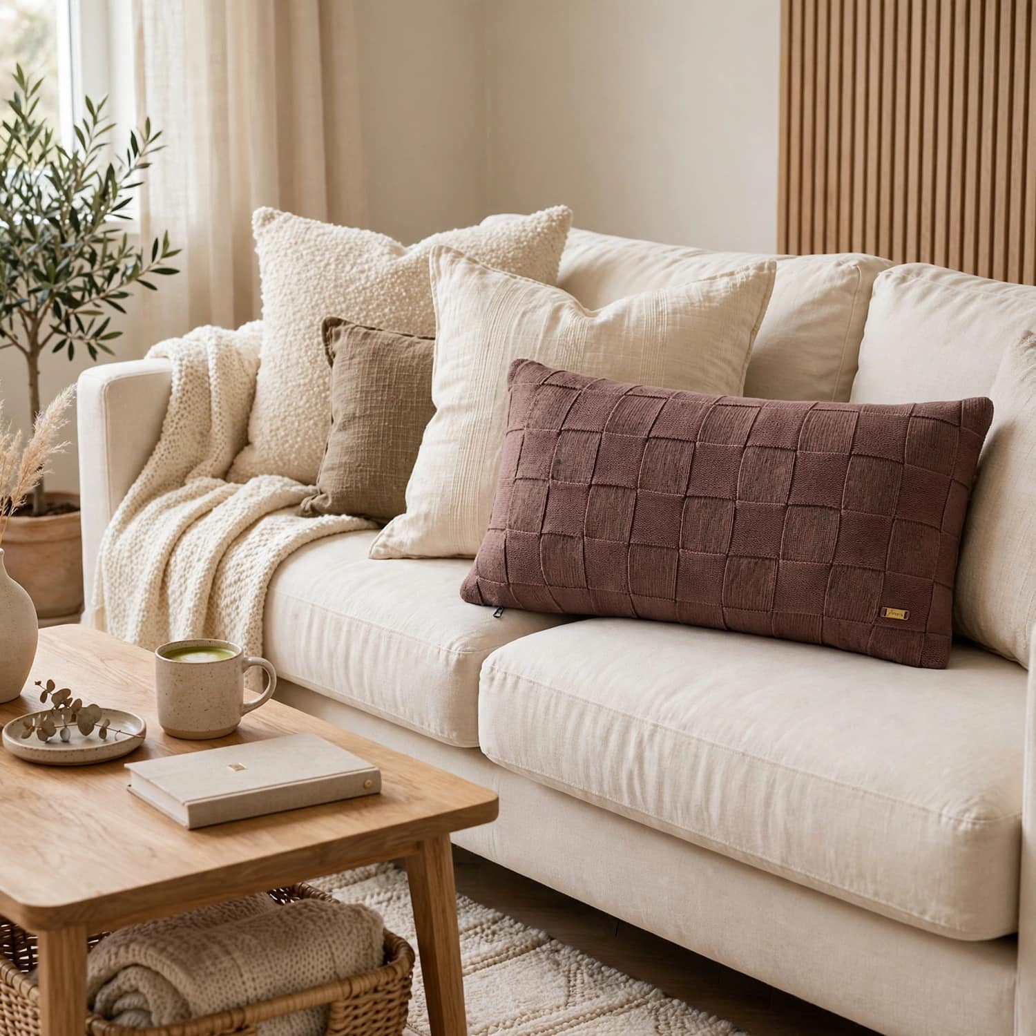 Square Check Nutmeg Decorative Cushion Cover 12 x 20 Inches
