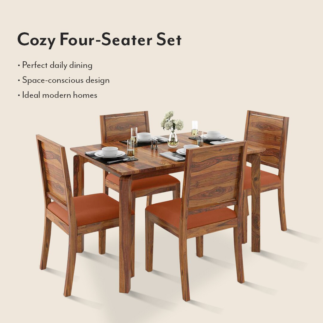 Catria - Oribi 4 Seater Dining Table Set (Colour- Burnt Orange , Finish- Teak)