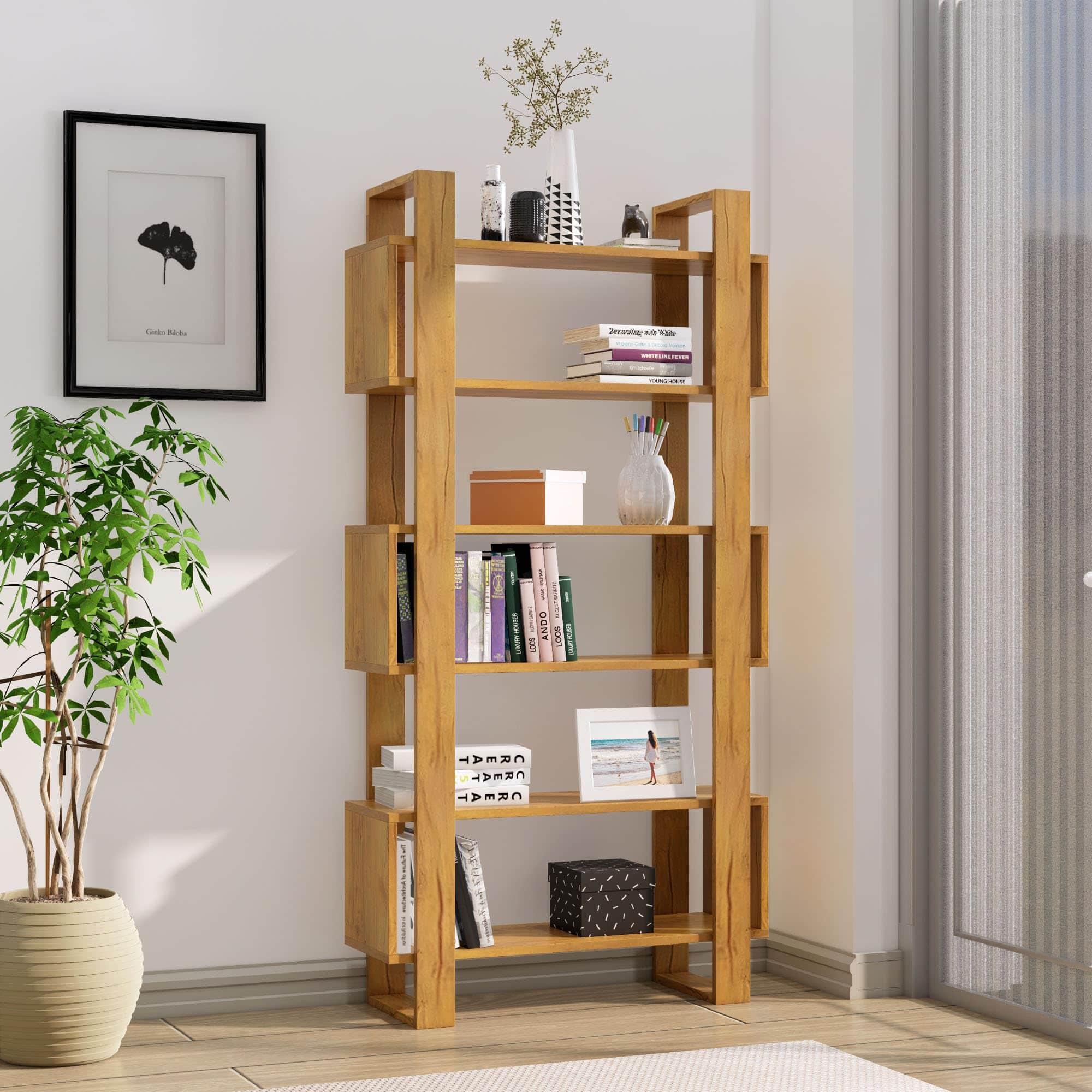 Hexa Engineered Wood Bookshelf Multipurpose Storage Rack in Giant Wood and Frosty White - HexaRed