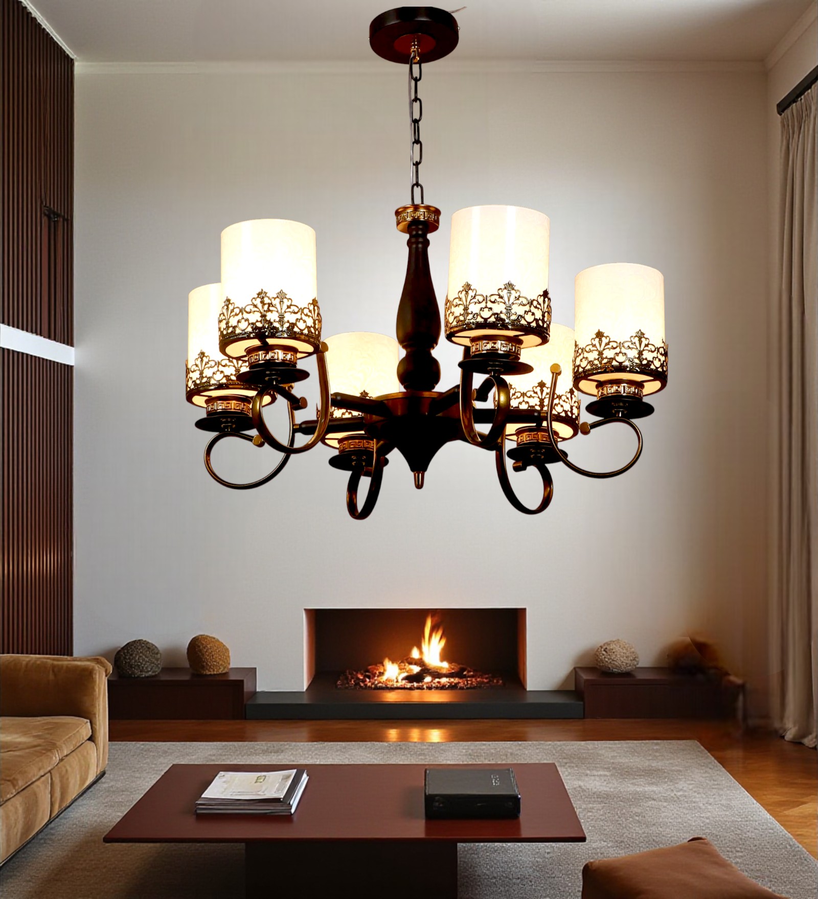 Eliante Chandelier, 6-Light Mild Steel Ceiling Fixture For Living Room, Modern Lighting