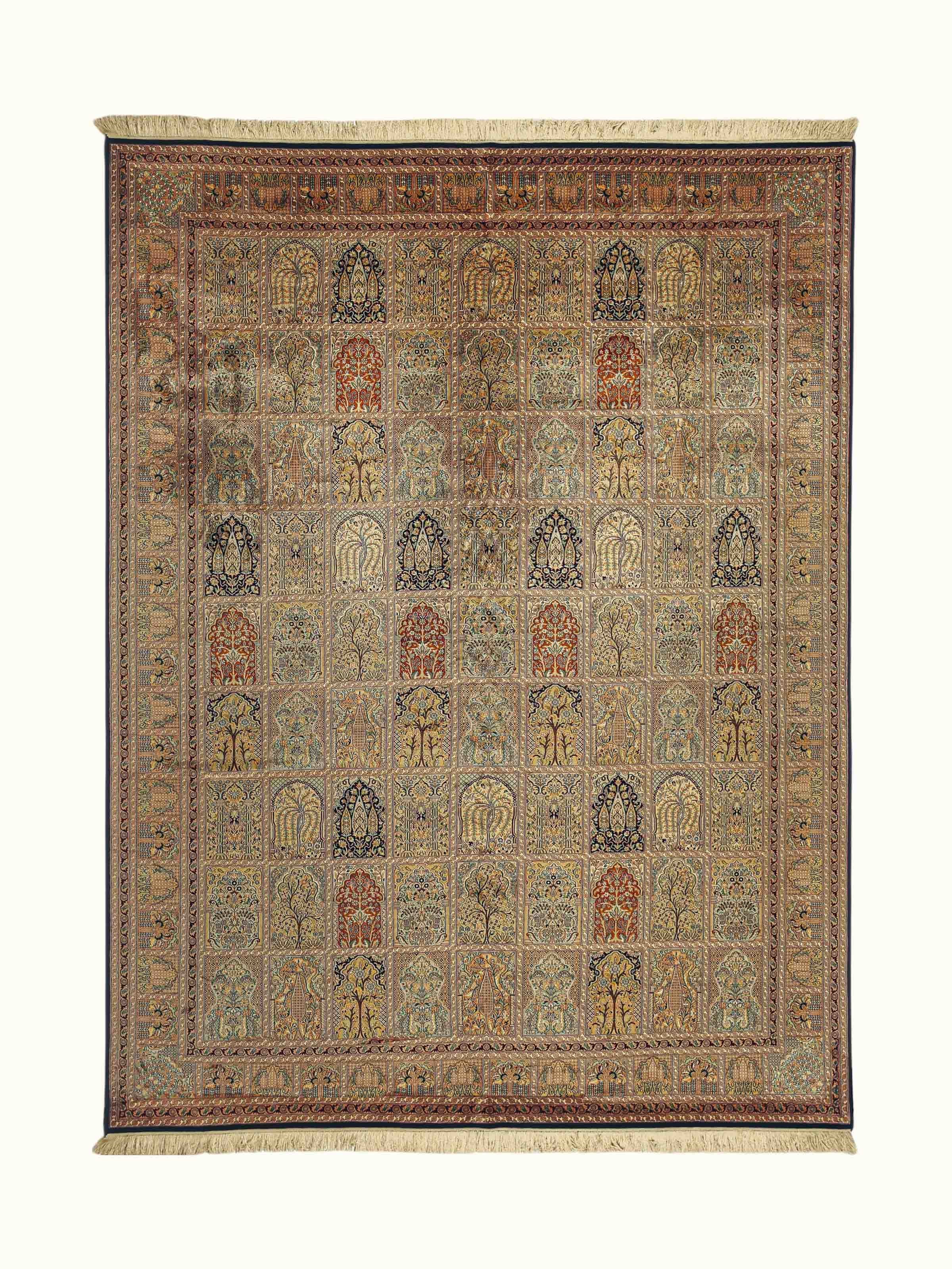 Traditional Persian Multi Bakhtiari Panel Kashmir Silk Hand-Knotted Carpet