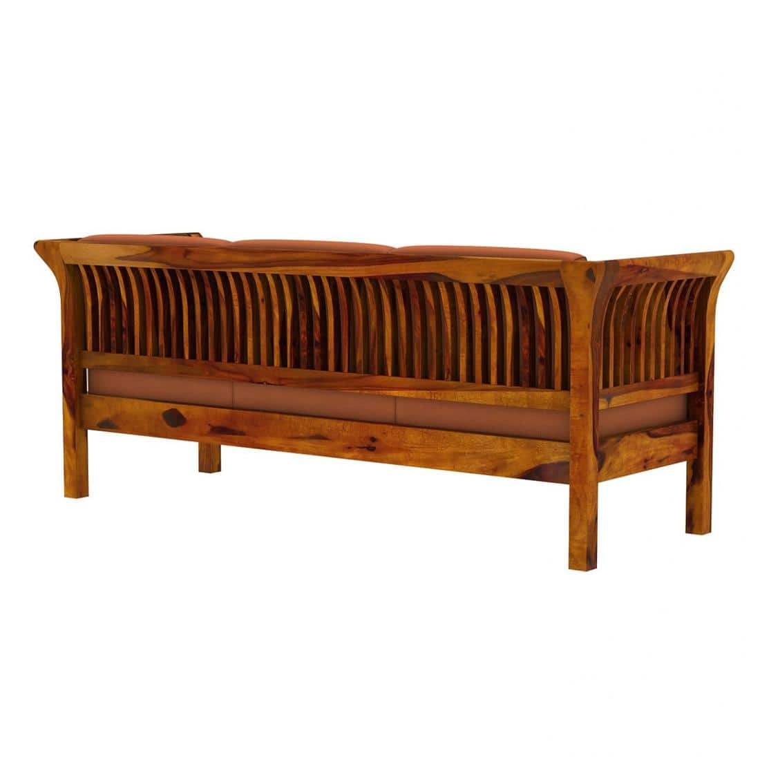 Haveli 3+1+1 Seater Wooden Sofa (Orange Colour, Honey Finish)