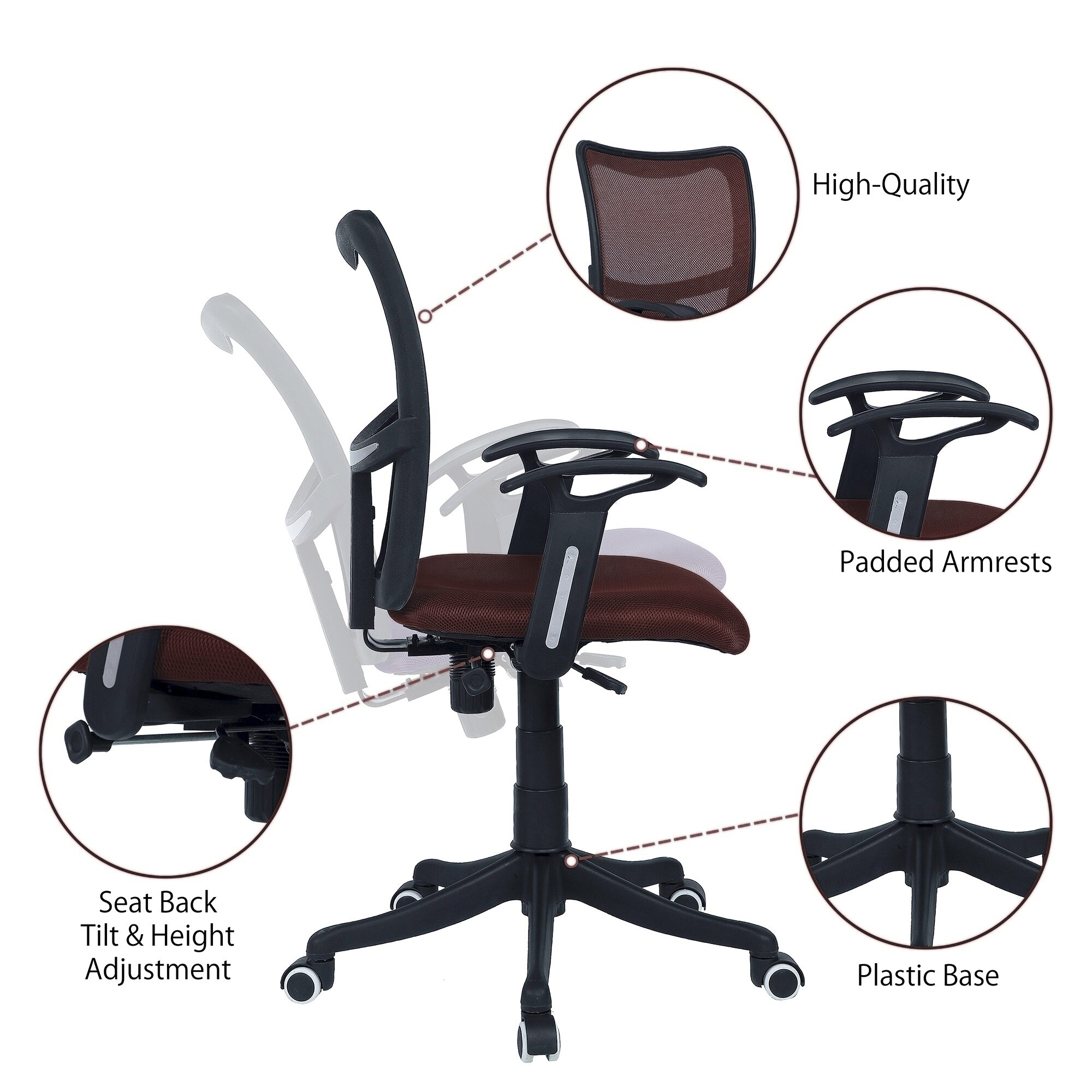 Eexcaeal Mid Back Ergonomic Chair in Brown Colour