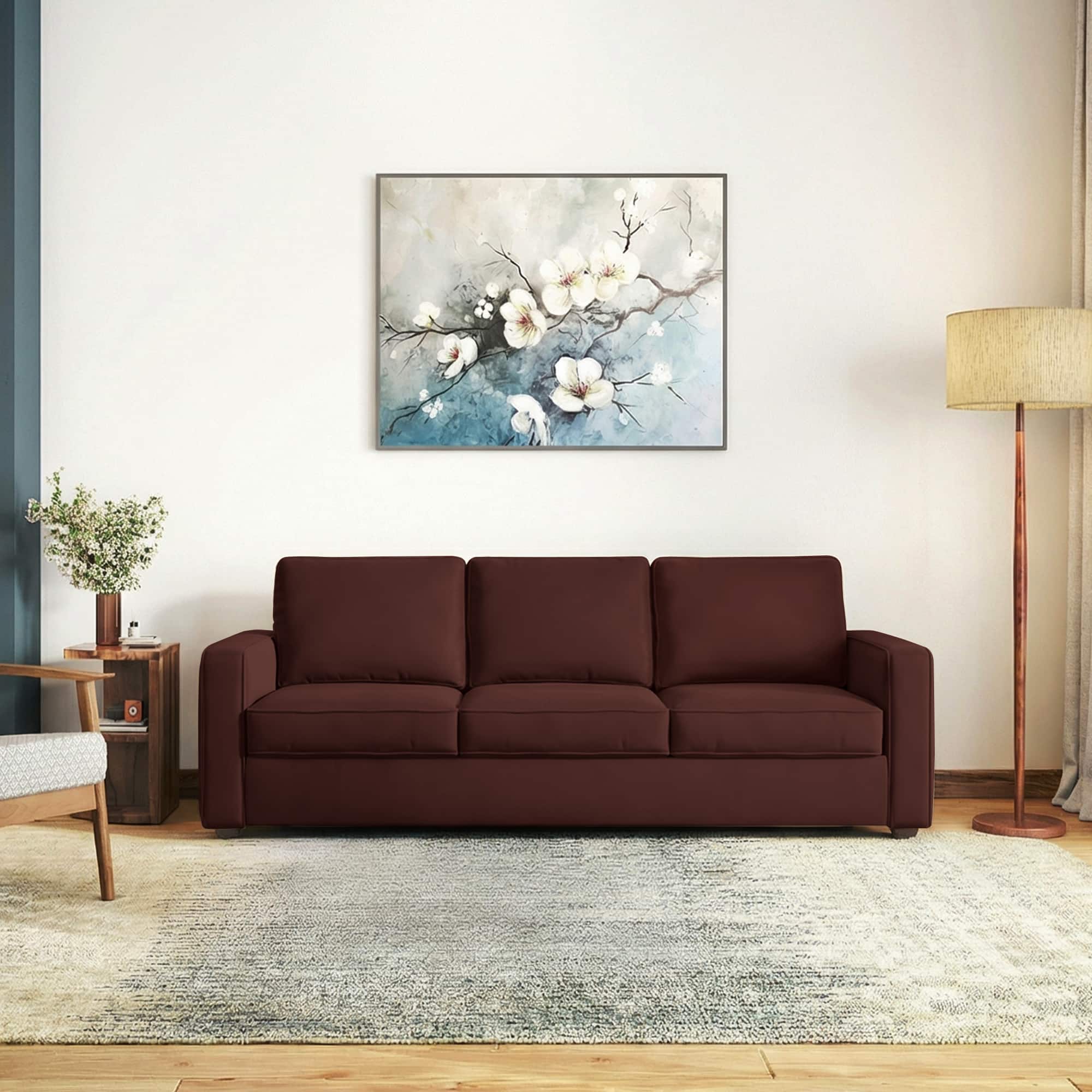 Apollo Compact 3 Seater Fabric Sofa In Deep Crimson Velvet Colour