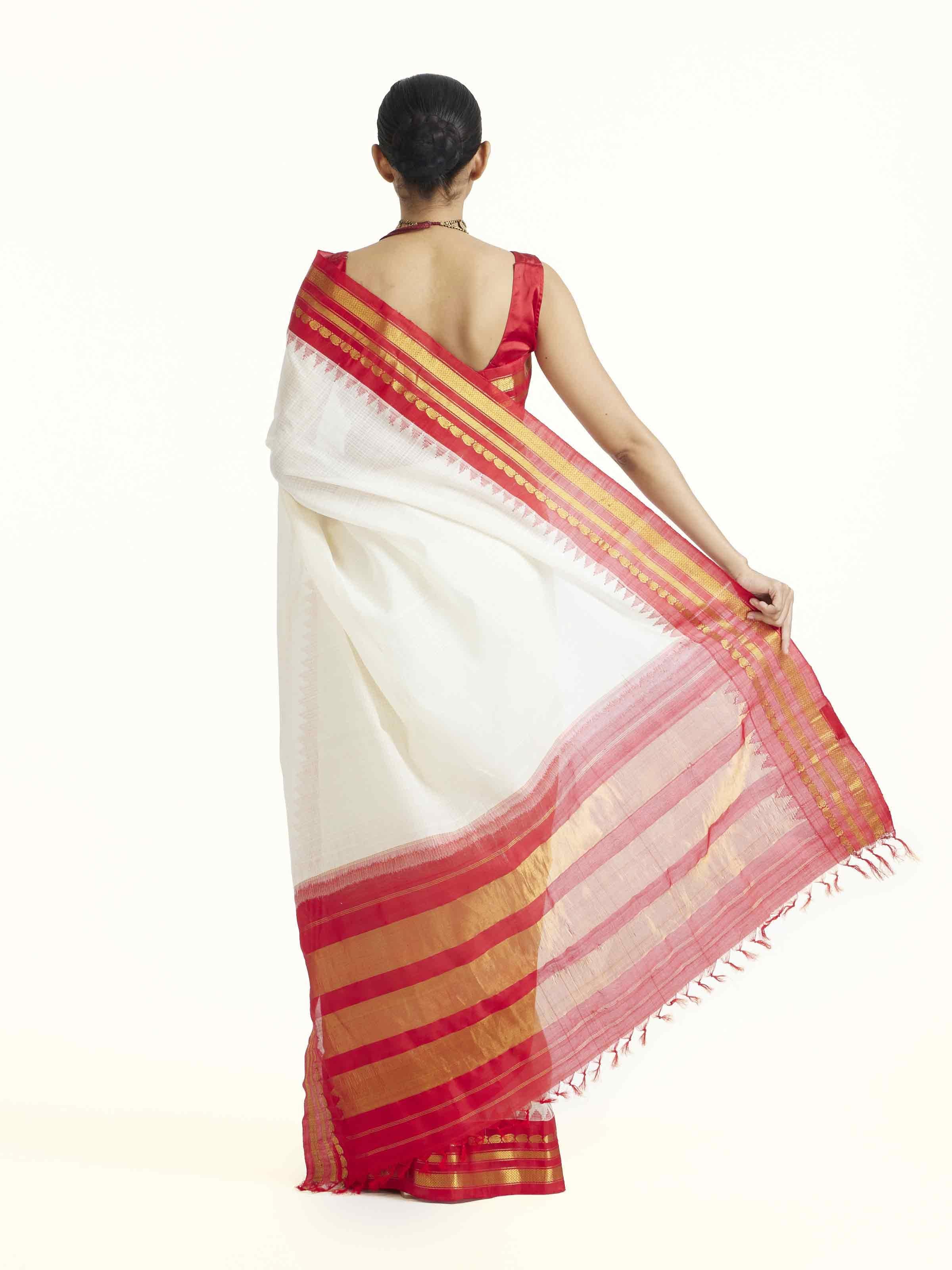 White Cotton Silk Gadwal Saree