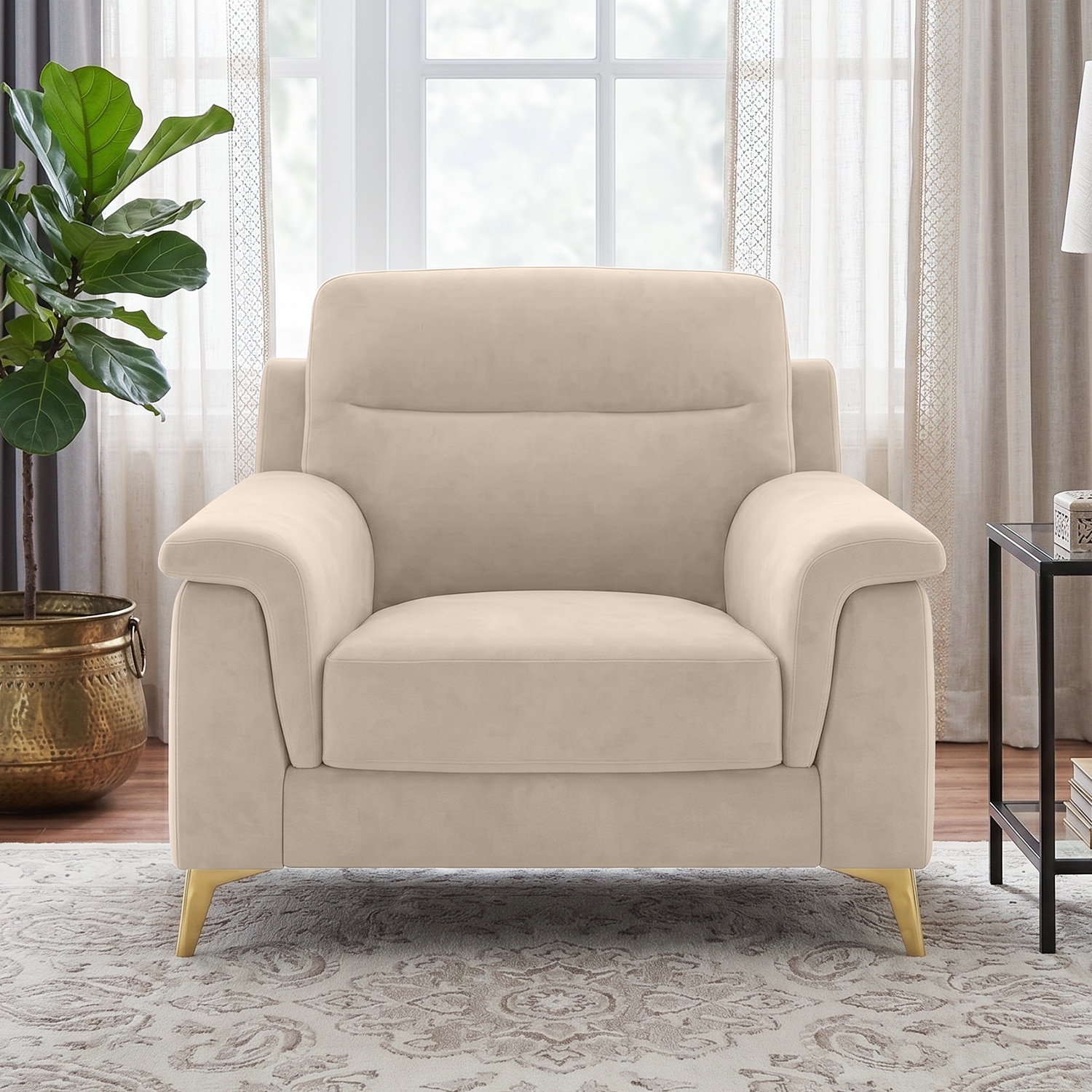 Niwara Velvet 1 Seater  sofa in Beige color - Home Lifestylez