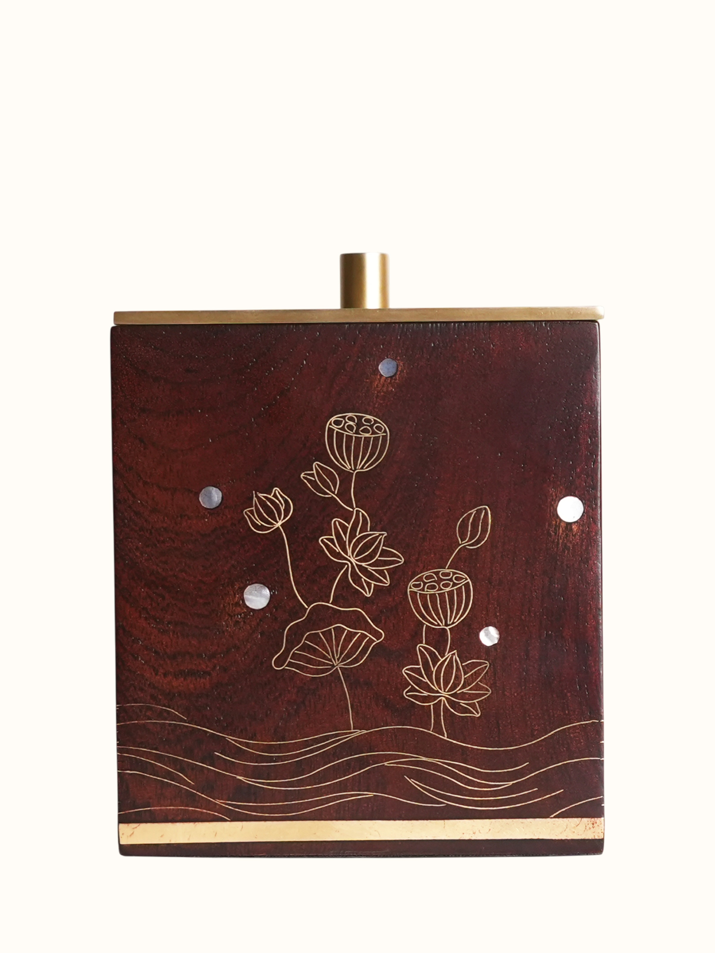 Kamal Tarkashi Teak Wood Cotton Jar