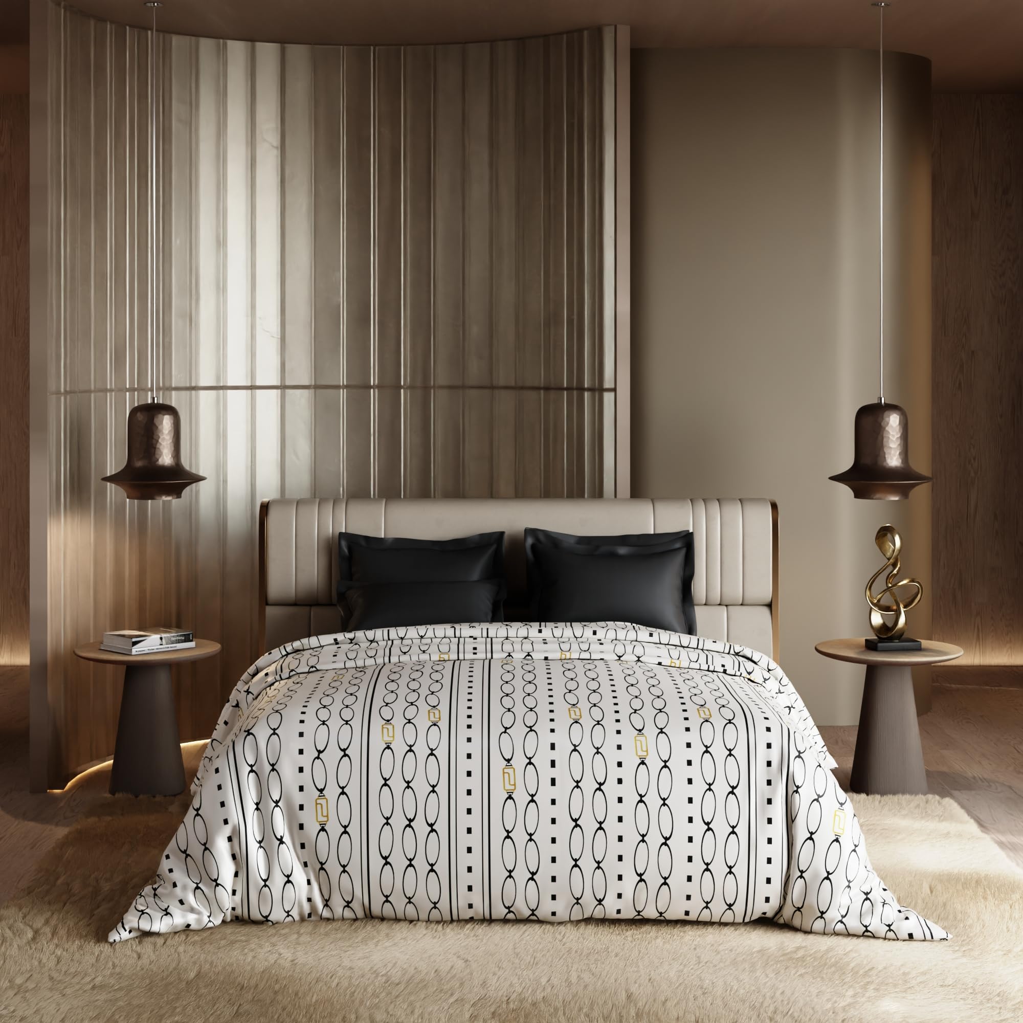 Stoa Paris Satin Comforter, 300TC Comforters for King Size Bed or King Black-White Gold - Stoa Paris