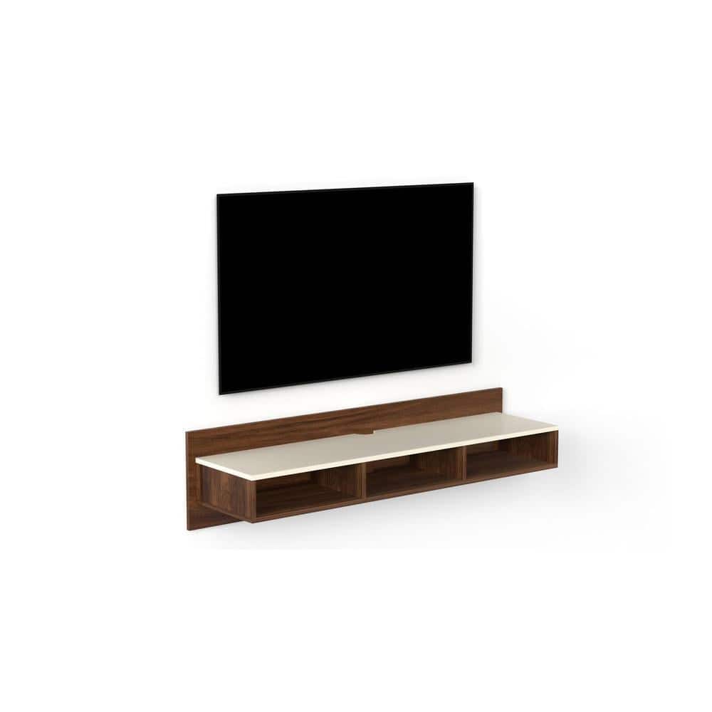 Reynold Engineering Wood Wall Mount TV Entertainment Unit Set Top Box Stand/TV Cabinet with Shelves for Books & Decor Display Unit Bed Living Room Upto 55 Inches (Brown Maple & Beige)