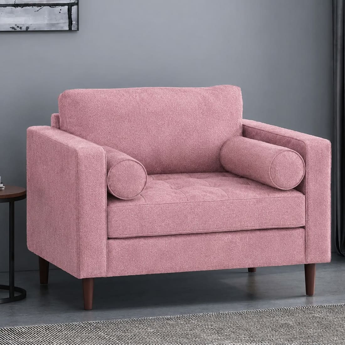 Bruch Boucle Fabric Arm Chair in Pink Colour - KURSIWALLAH