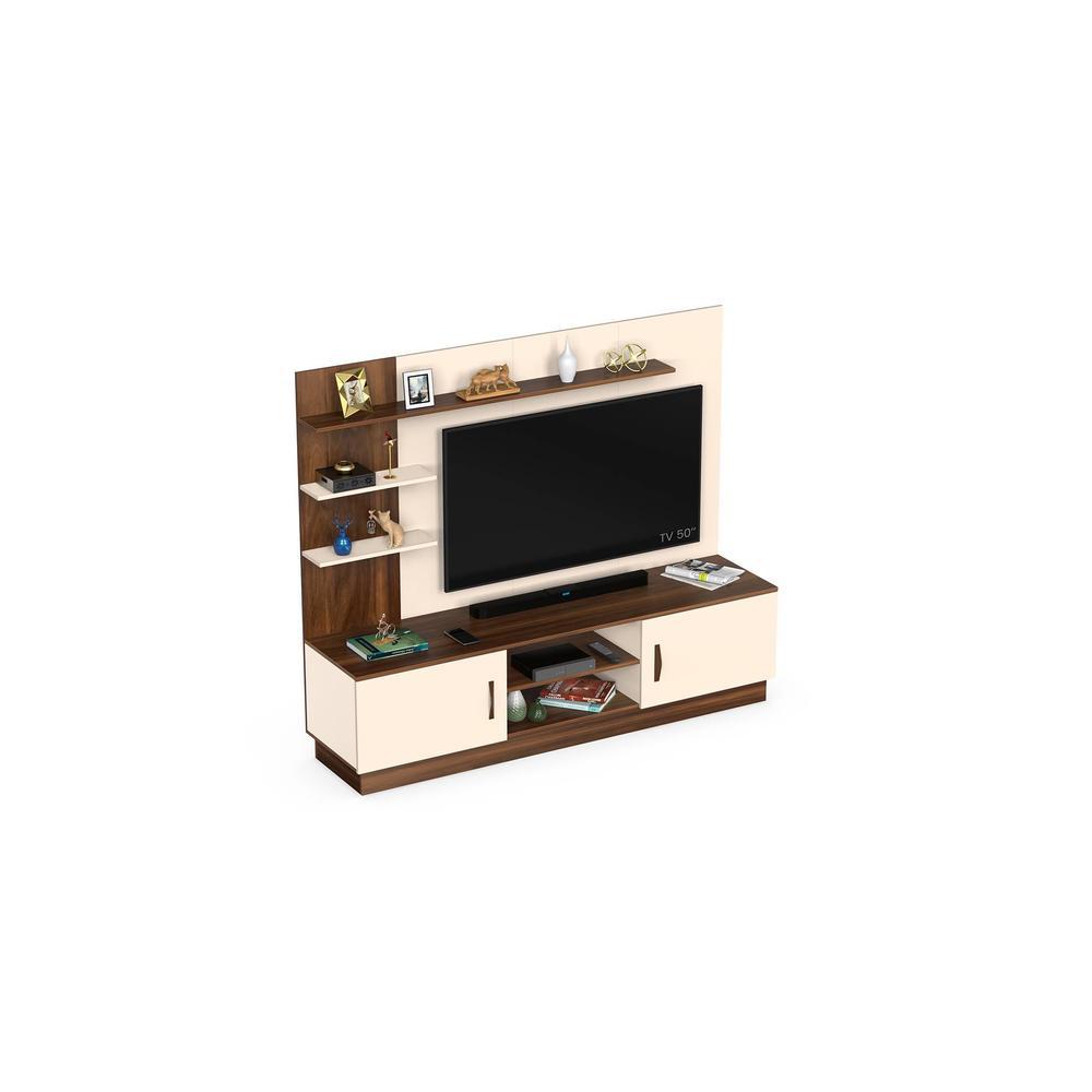 Rowlet Large Engineering Wood Floor Standing TV Entertainment Unit Set Top Box Stand/TV Cabinet with Shelves for Books & Décor Display Unit Bed Living Room Upto 55 Inches (Brown Maple & Beige)