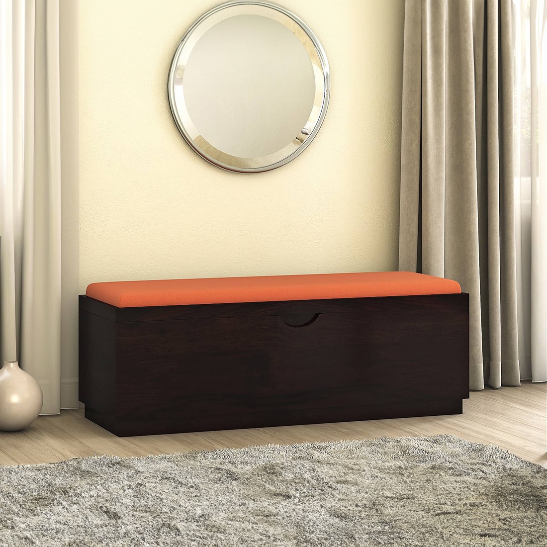 Zephyr Solid Wood Bench In Mahogany Finish