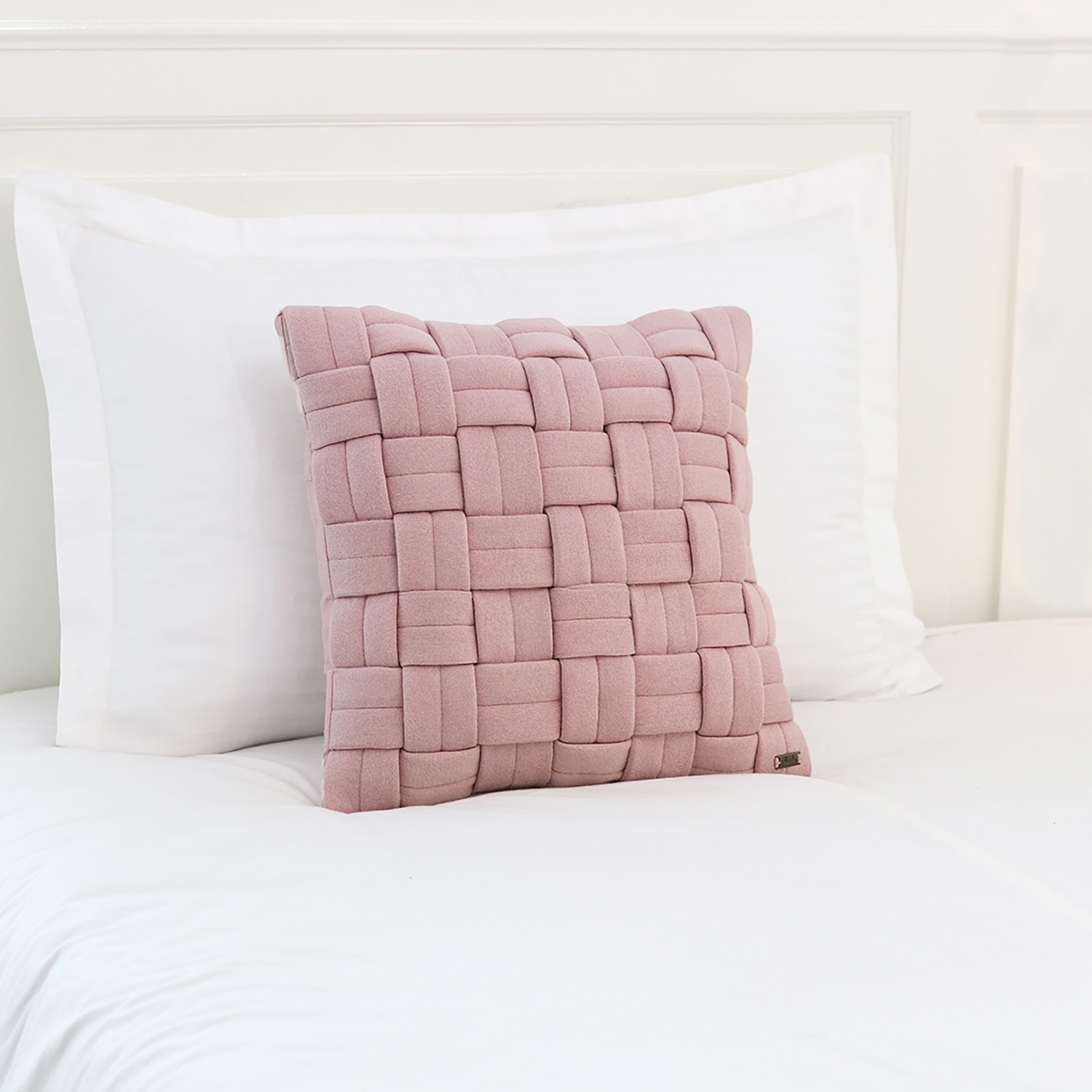 Basket Knit Cameo Pink Cushion Cover 16X16  Inches - Pluchi