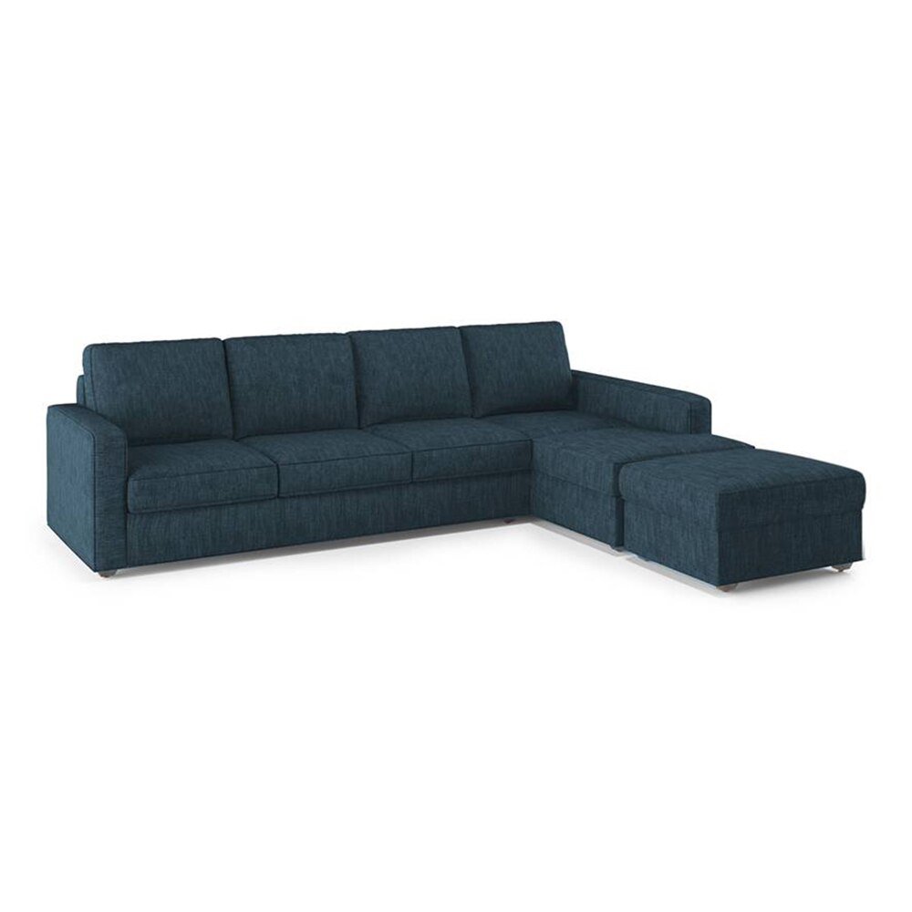 Apollo Compact Sofa (Colour : Indigo Blue, Cushion : Soft, Back Type : Regular, Seating Capacity : Right Aligned 3 Seater + Right Aligned Chaise + Ottoman)