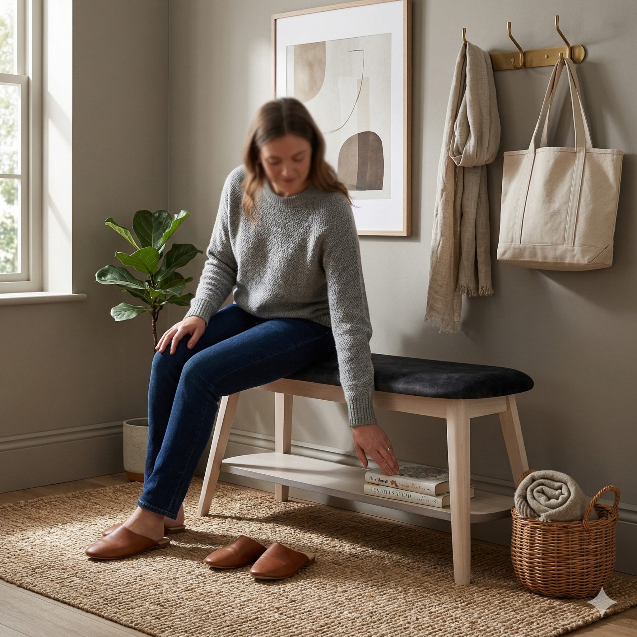 Scandinavian Ozel Bench Beige Natural Wood Finish-image-17