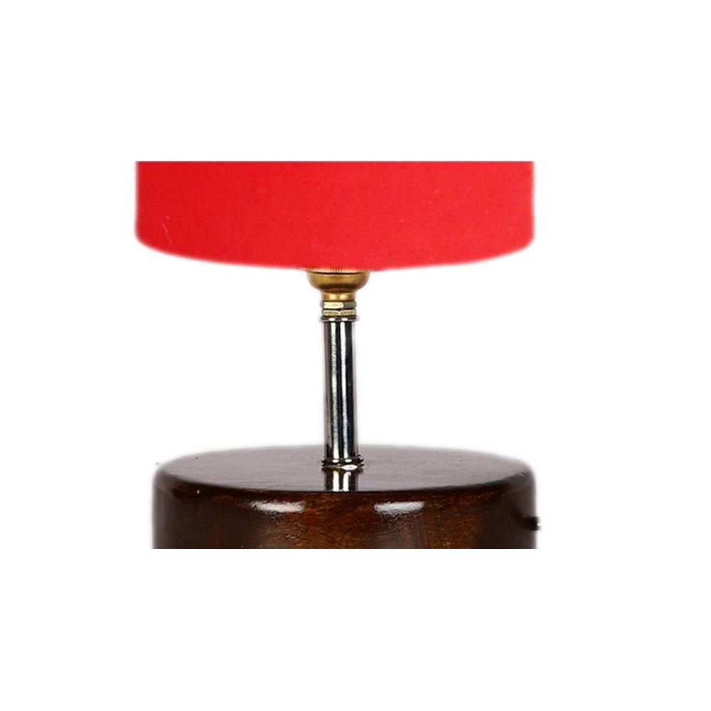 Webster Red cotton table lamp with brown wood base