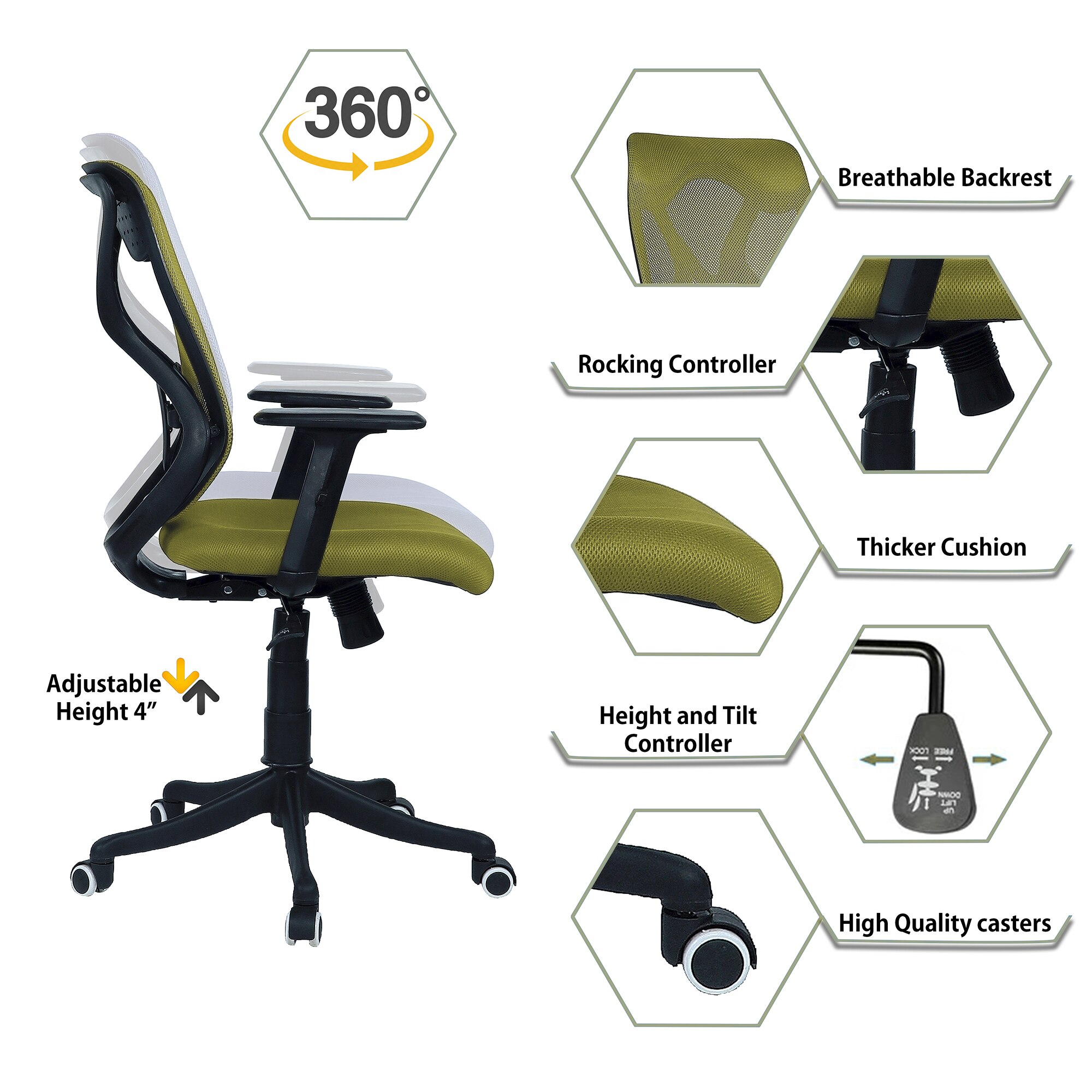 Zeeazyana Mid Back Ergonomic Chair in Pearl Green Colour