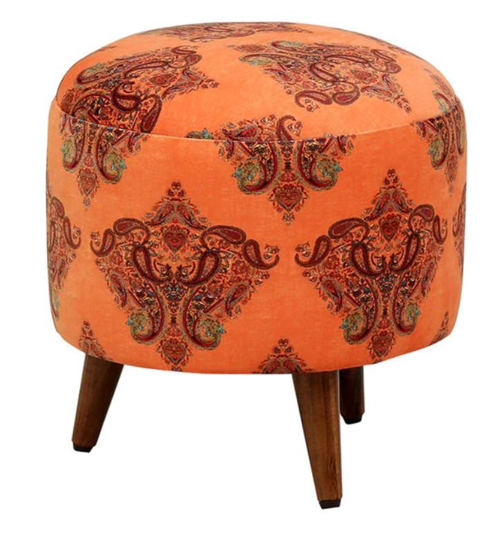 Samuel Solid Wood  Ottomon in  Orange Colour