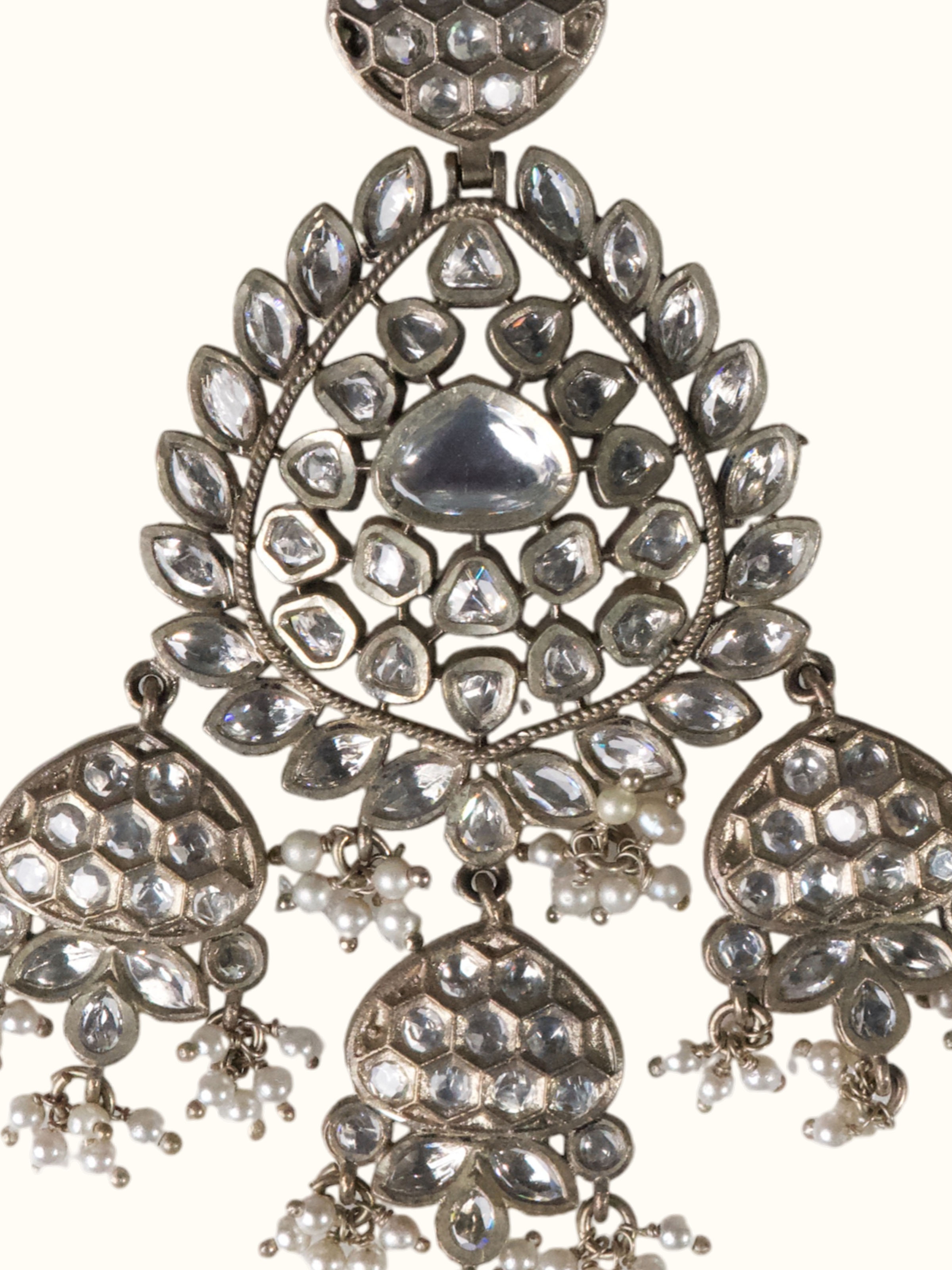 Dank Polki Silver Drop Earrings