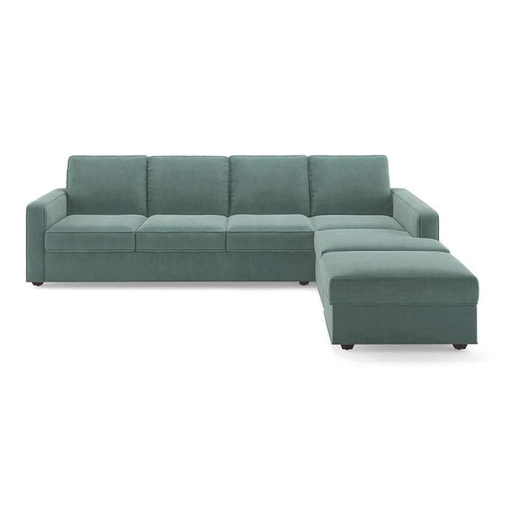 Apollo Sectional Fabric Sofa (Colour : Dusty Turquoise Velvet , Seating Capacity : Right Aligned 3 Seater + Chaise+ Ottoman  Cushion Type : Hard )