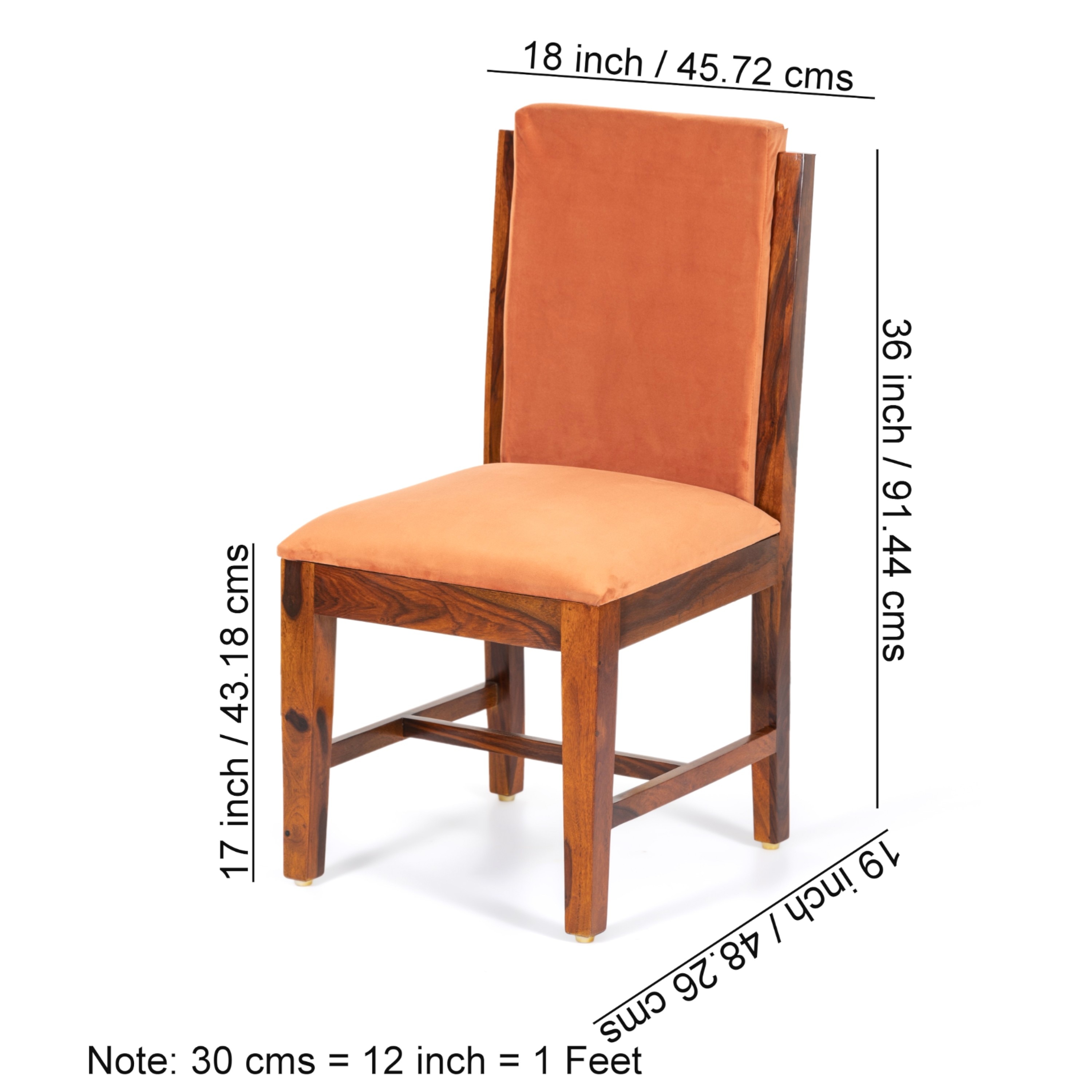 Rosslyn wood Dining Chair in Pumpkin Orange Velvet Upholstery with PINE FINISH